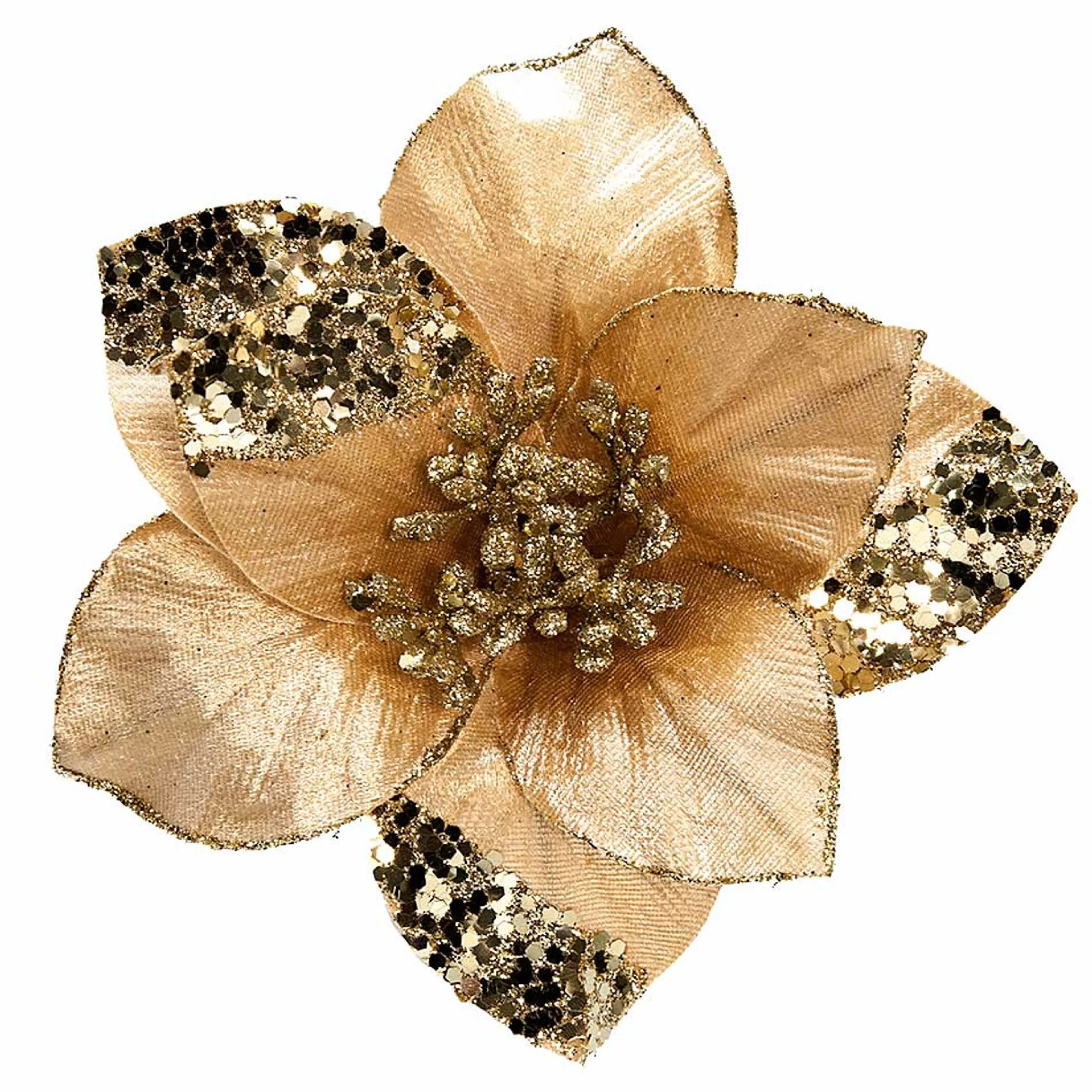 * Floristry | Gold Poinsettia On Clip - 18Cm