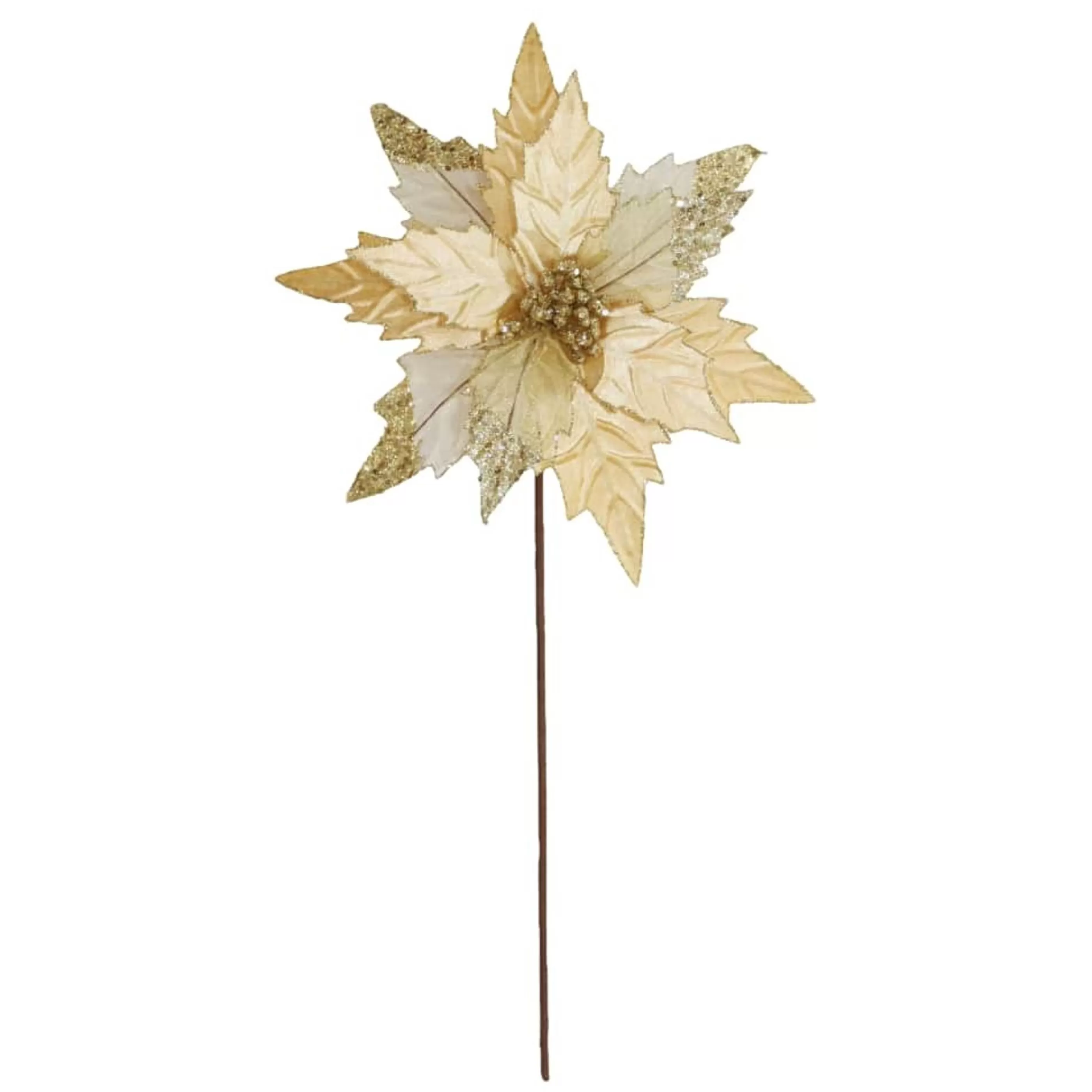 * Poinsettia Decorations | Gold Poinsettia With Stem - 32Cm