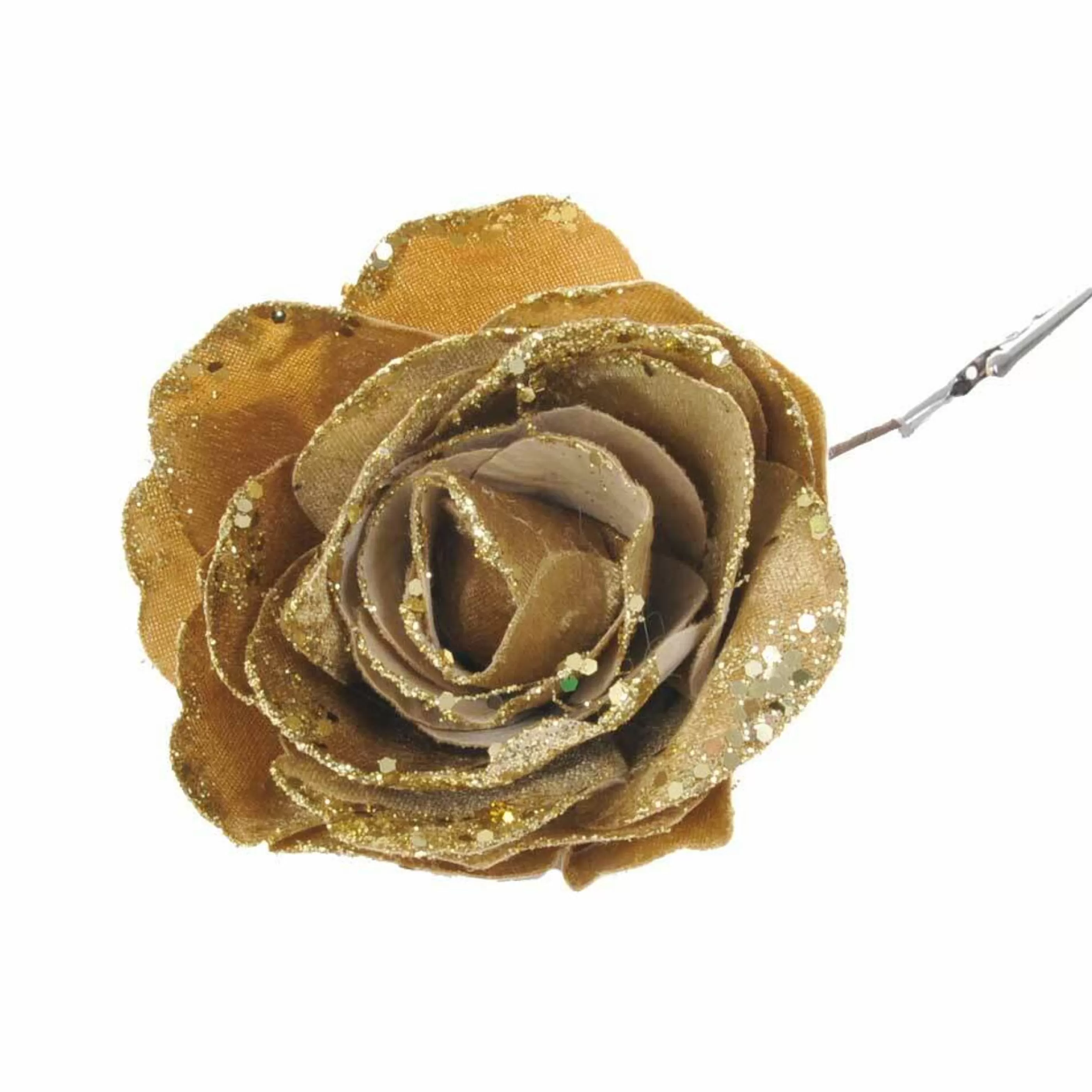 * Floristry | Gold Rose With Clip - 15Cm