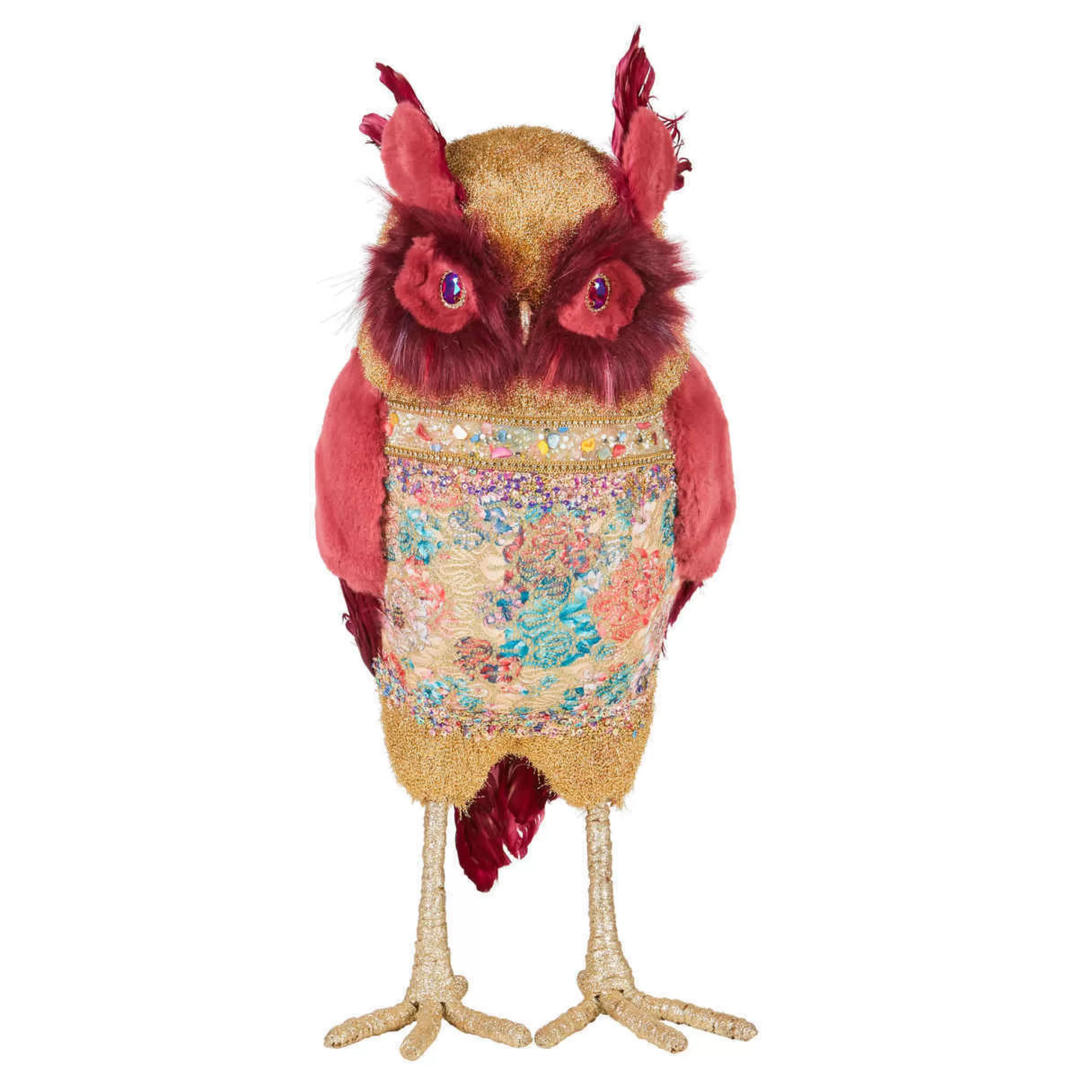 * Birds & Butterflies | Golden Brocade Owl With Magenta Trim - 55Cm