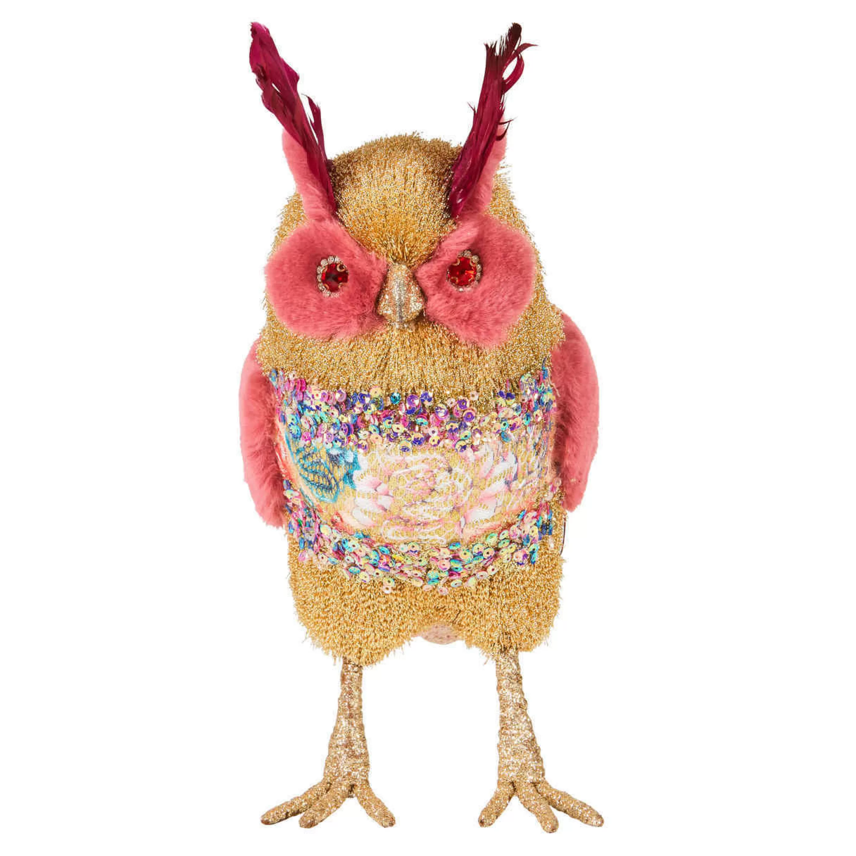 * Birds & Butterflies | Golden Brocade Owl With Pink Trim - 24Cm