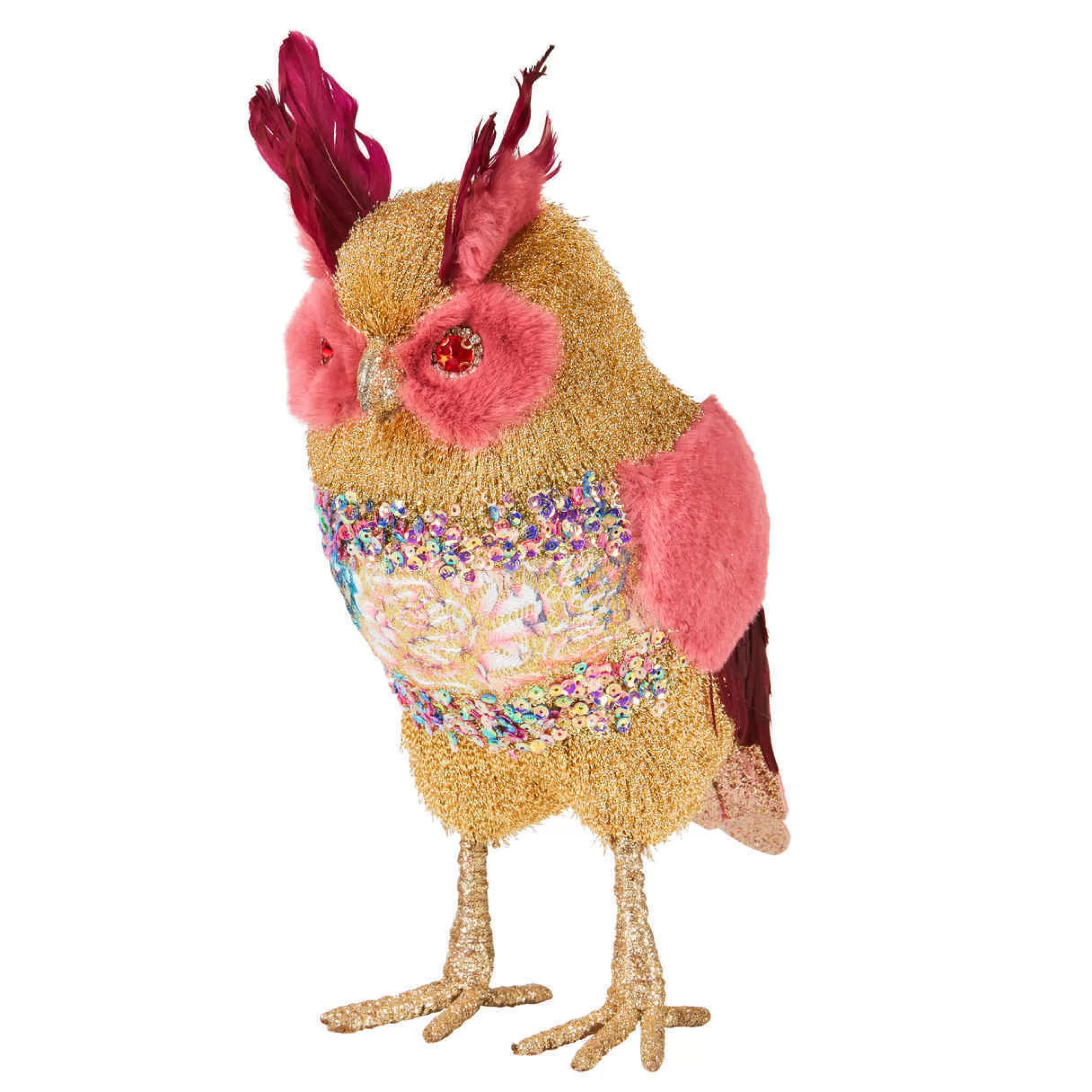 * Birds & Butterflies | Golden Brocade Owl With Pink Trim - 24Cm