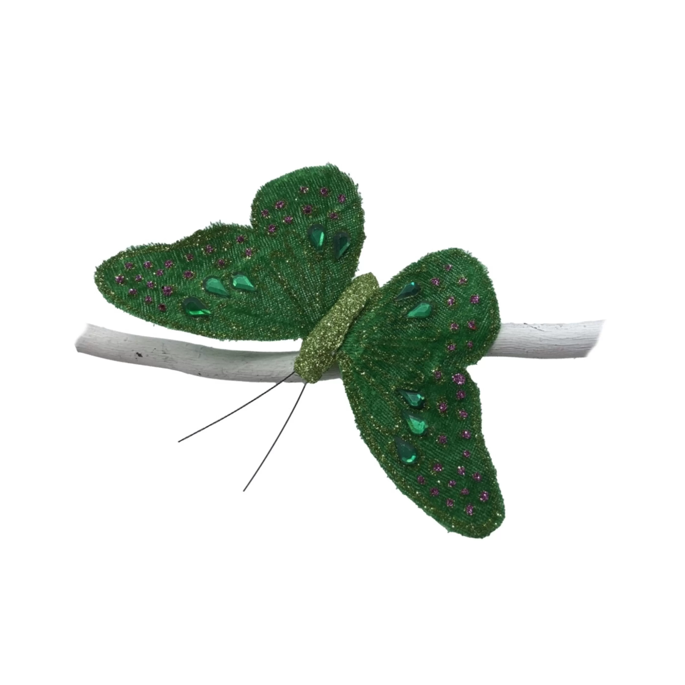 * Birds & Butterflies | Green Glitter Jewelled Butterfly - 12Cm