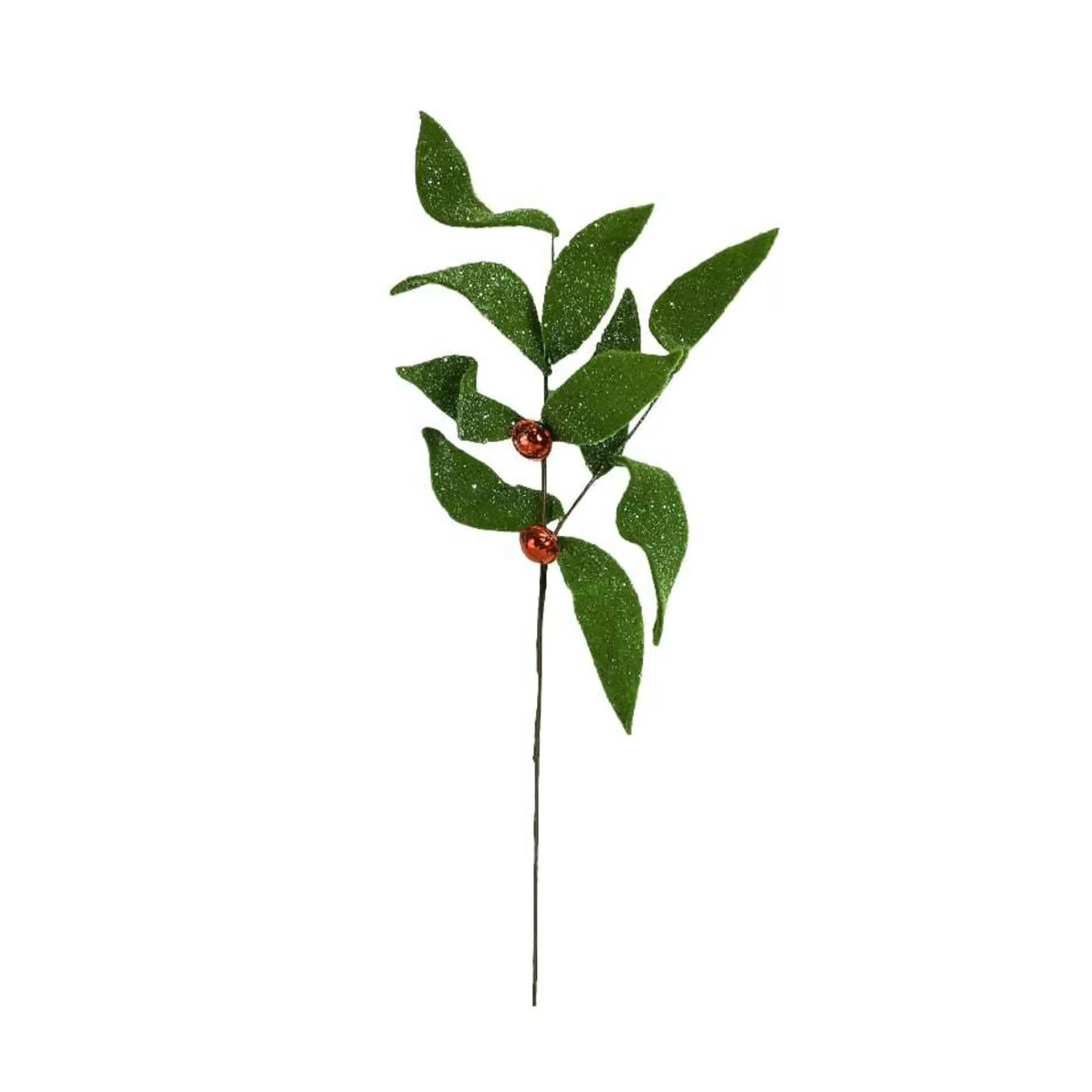 * Floristry | Green Glittered Fabric Leaf Stem - 79Cm