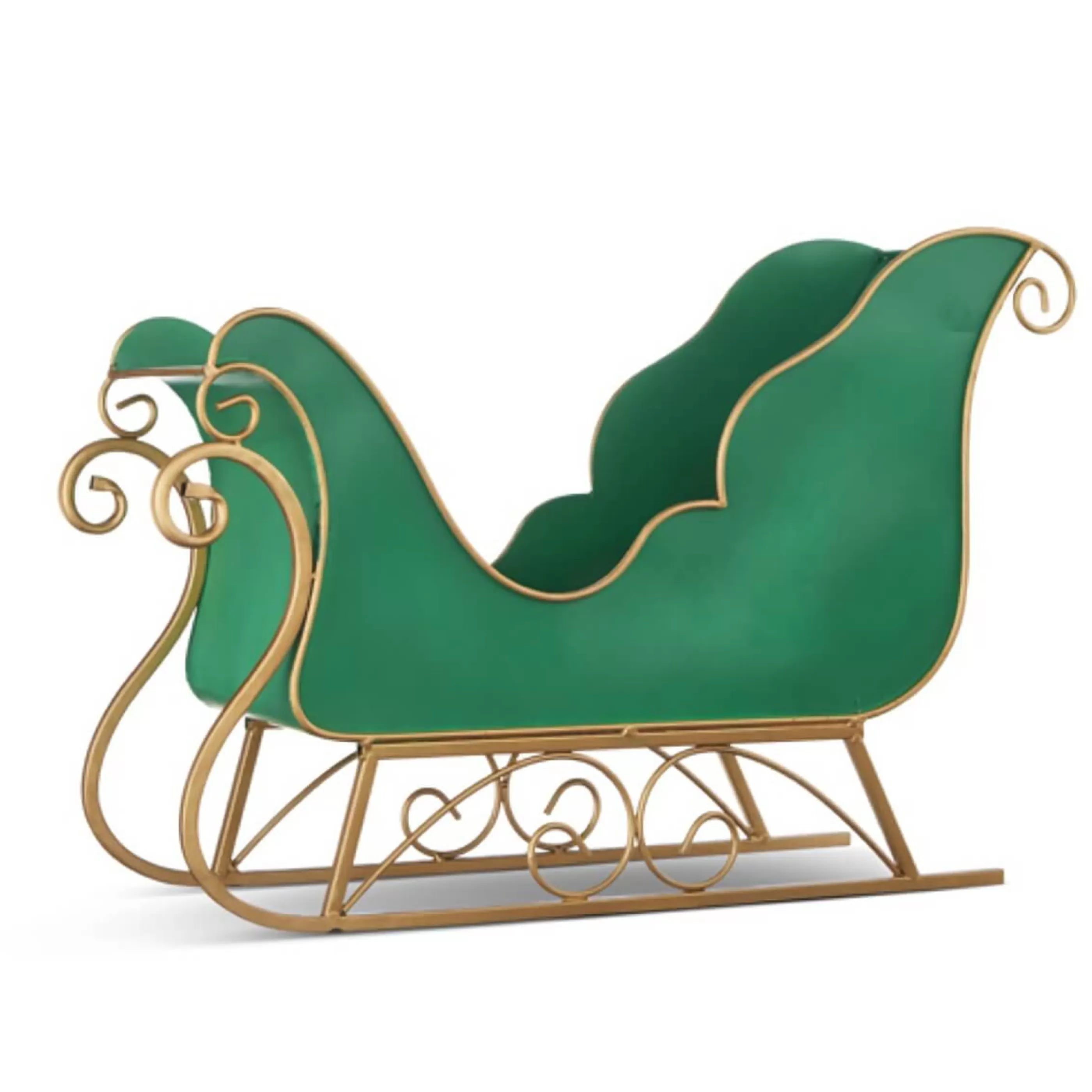 RAZ Imports Christmas Sleigh | Green Gold Metal Sleigh - 63Cm