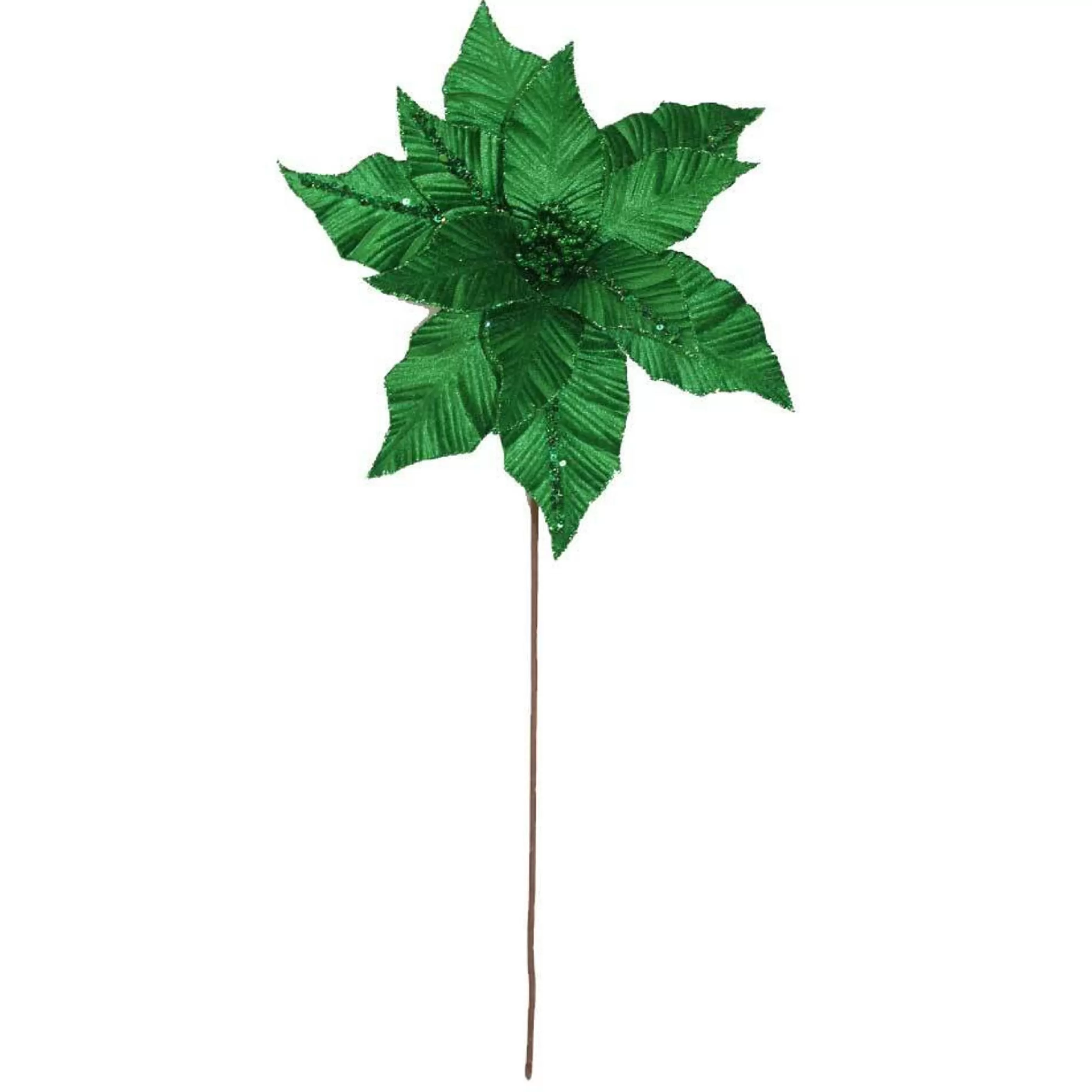 * Poinsettia Decorations | Green Poinsettia With Glittered Edge - 32Cm