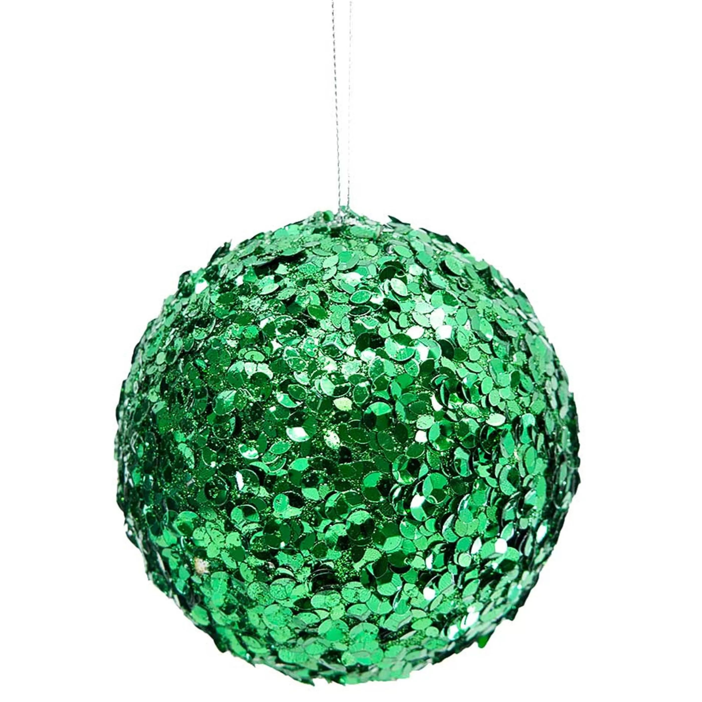 * Hanging Christmas Ornaments | Green Sparkle Sequin Hanging Bauble - 10Cm