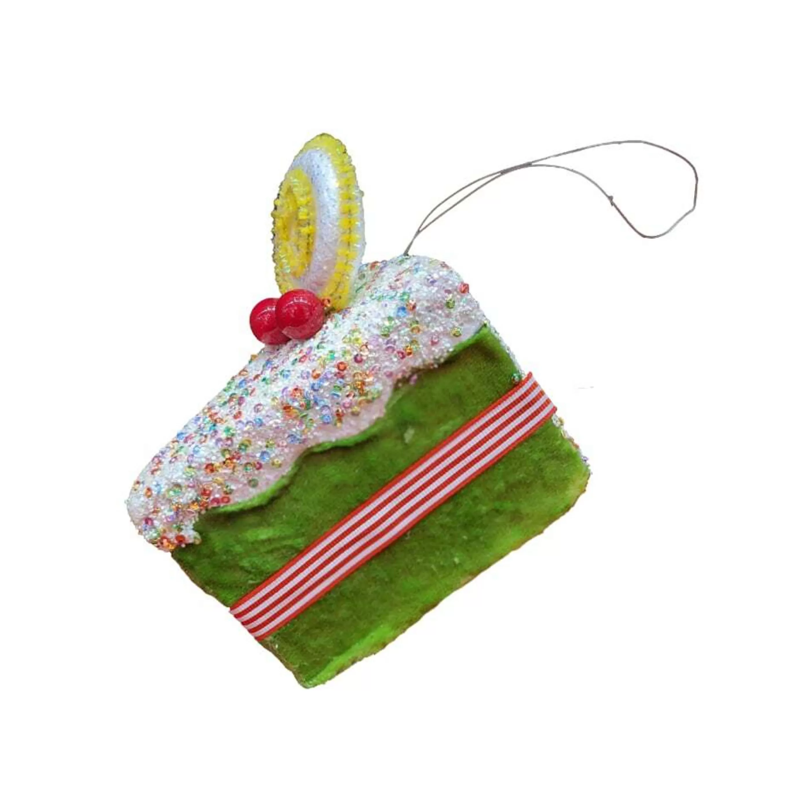 * Hanging Christmas Ornaments | Green Velvet Cake Slice Hanging Ornament - 15Cm