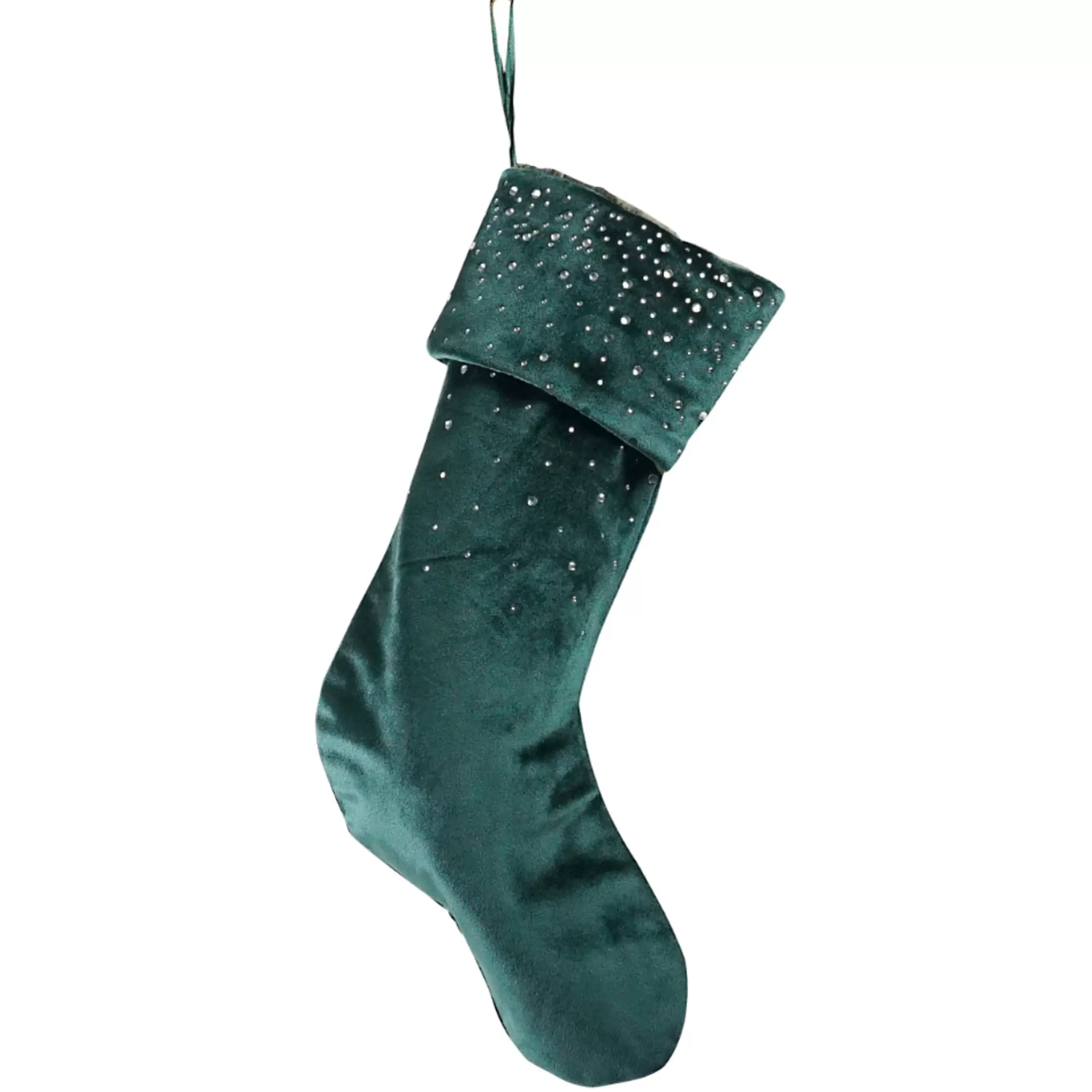 Flash Sale * Green Velvet Diamonte Stocking - 45Cm