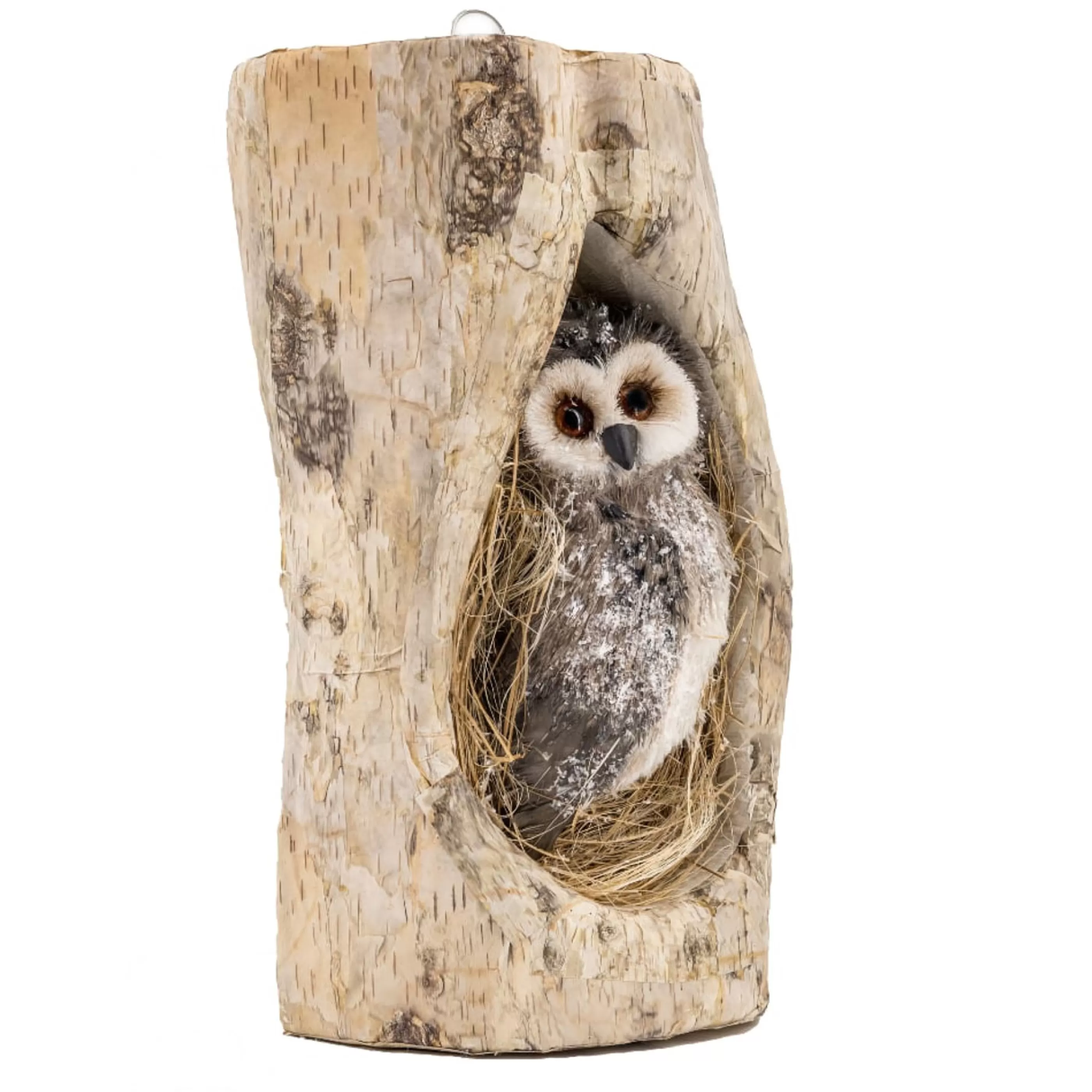 * Table Top Decorations | Grey Cream Owl In Tree Log - 31Cm