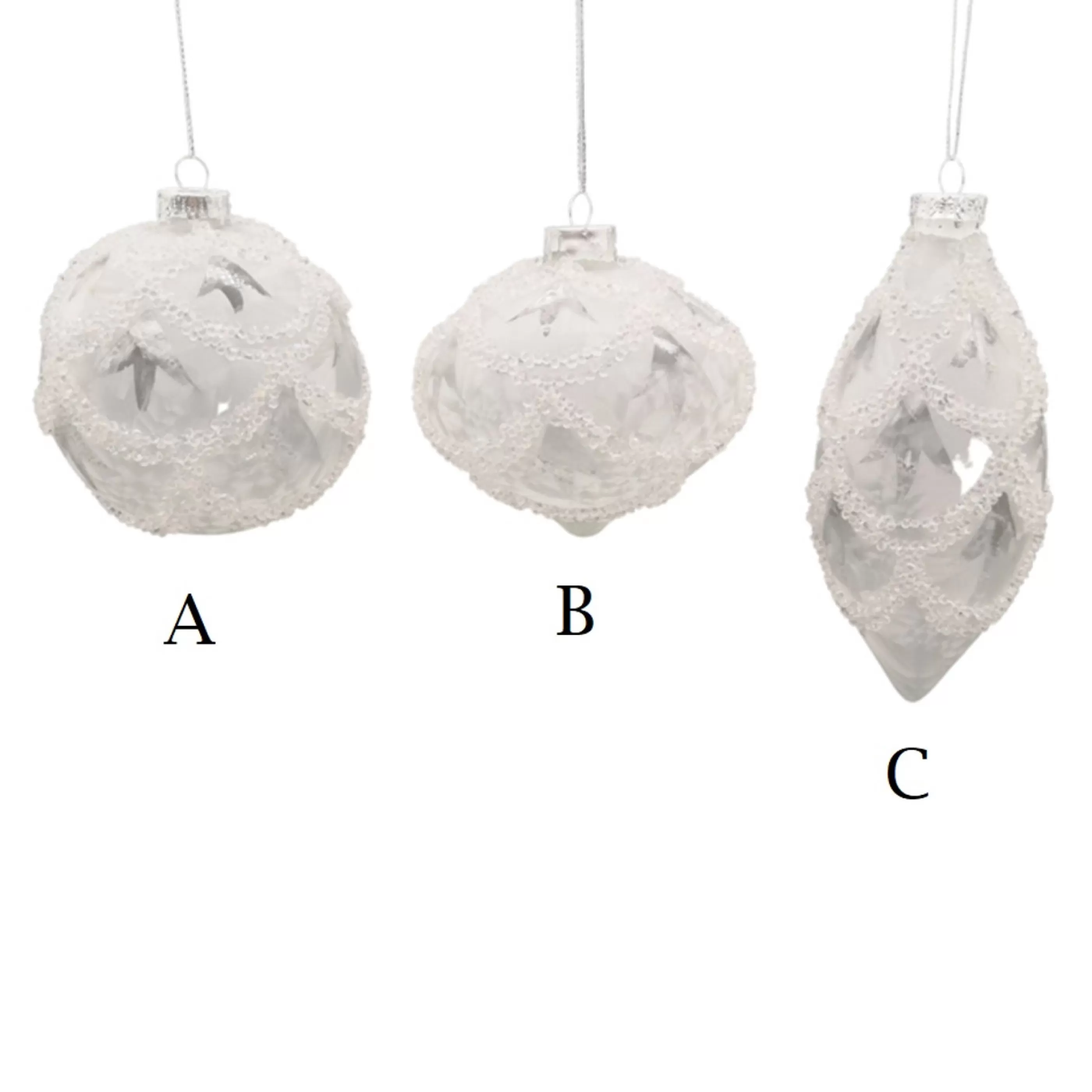 * Hanging Christmas Baubles | Grey Frosted Glass Bauble (3 Styles) - 10Cm