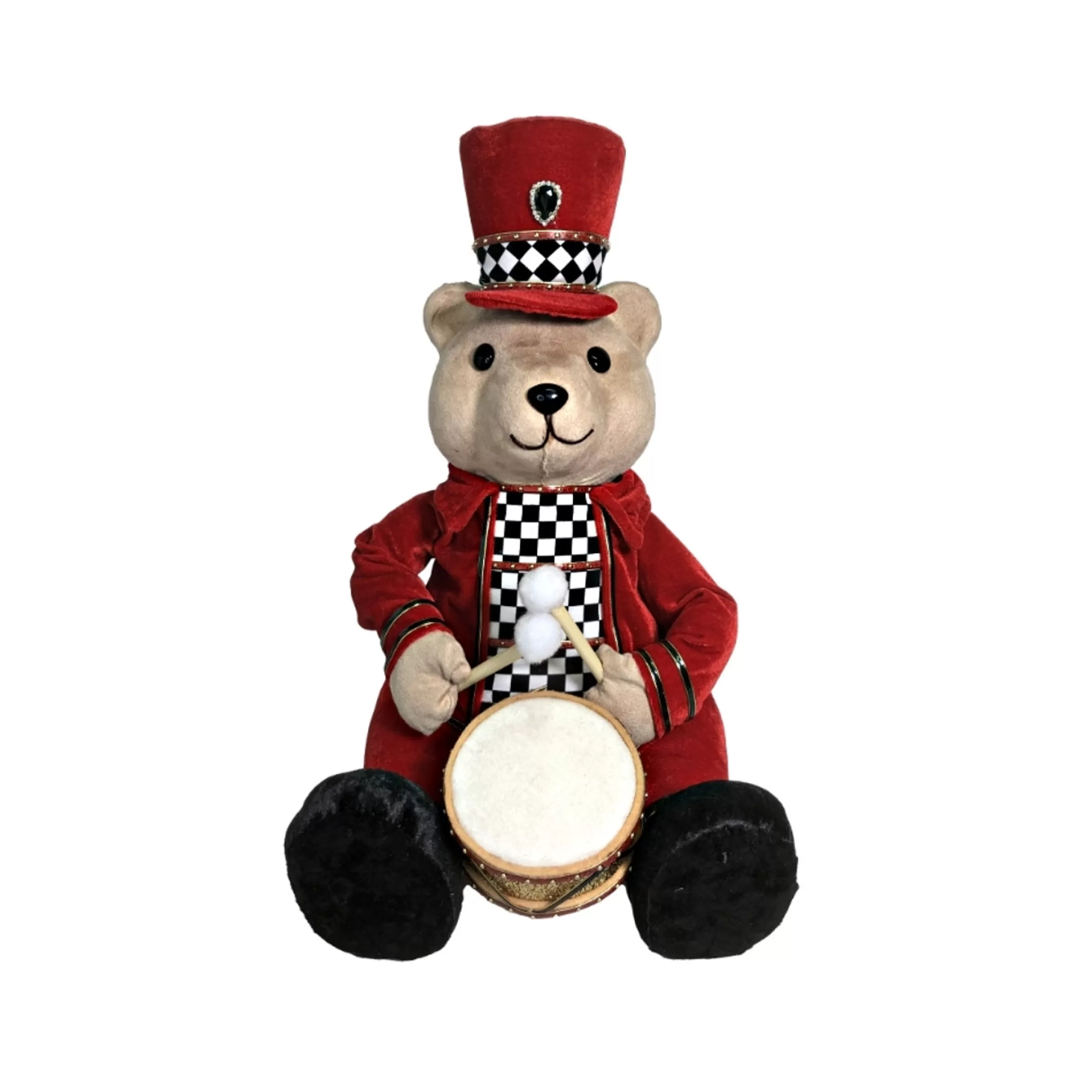 * Table Top Decorations | Harlequin Christmas Bear With Drum - 20Cm