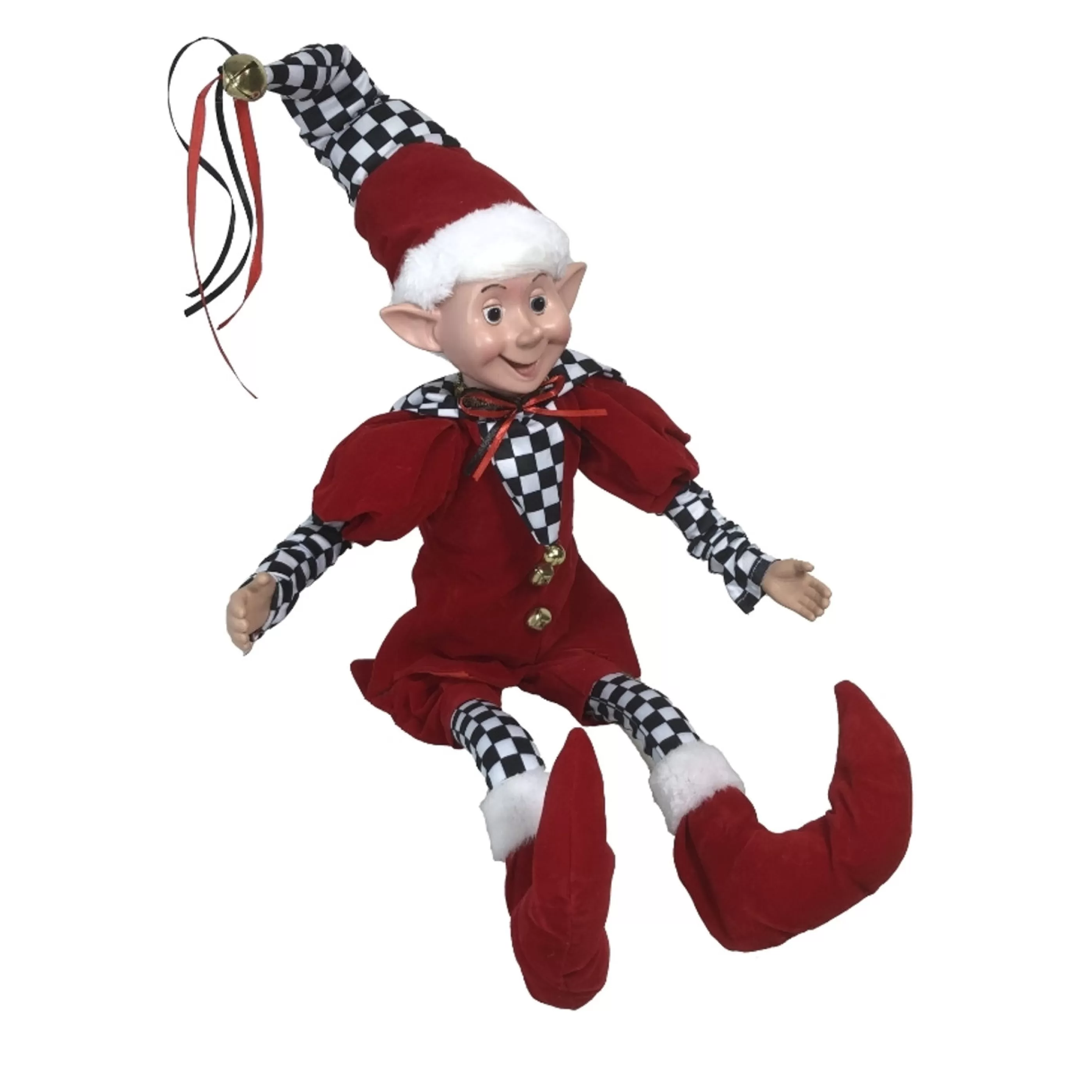 Cheap * Harlequin Red Black Posable Christmas Elf - 60Cm