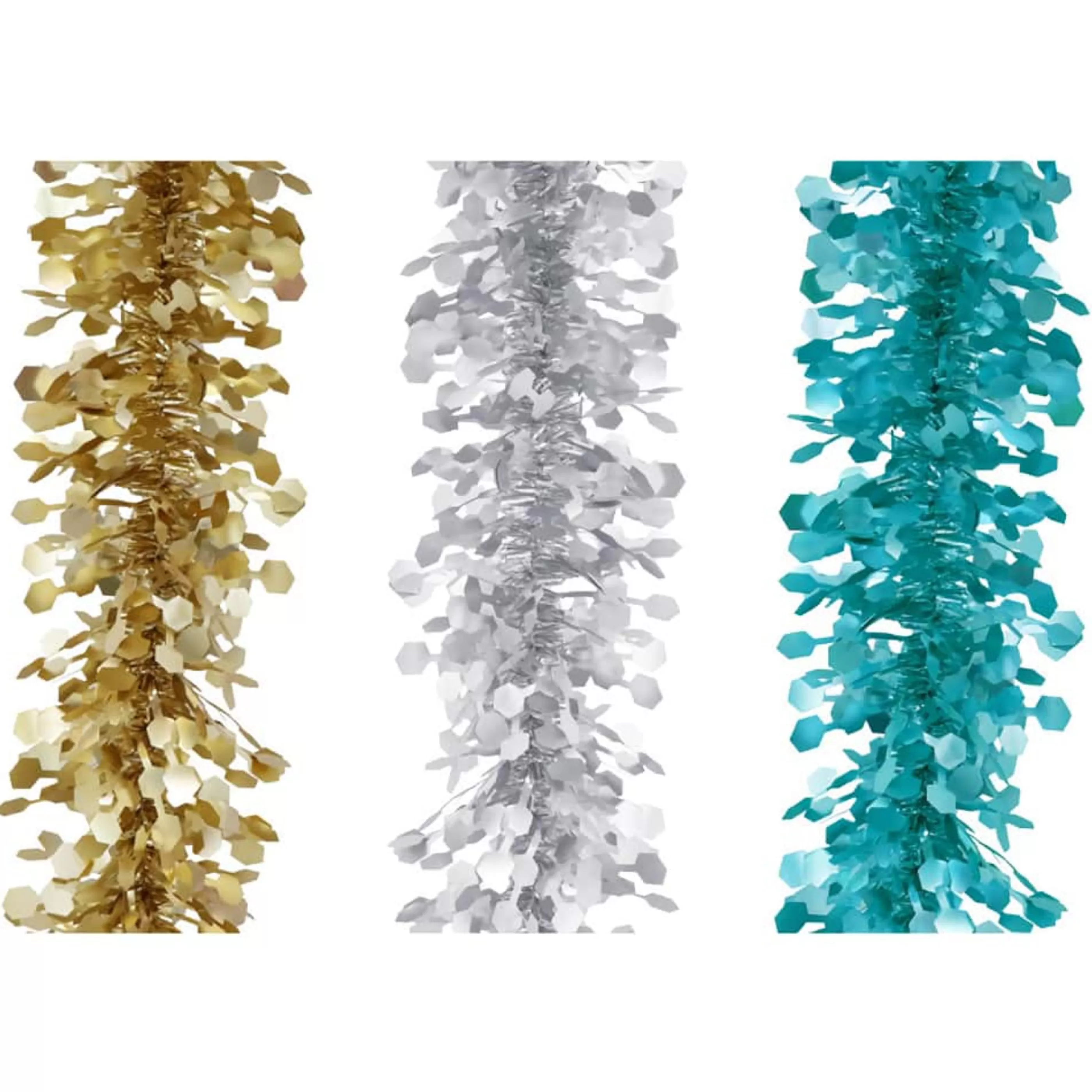 * Christmas Tinsel & Foil Decorations | Hexagon Matte Tinsel 6Ply (3 Colours) - 2M