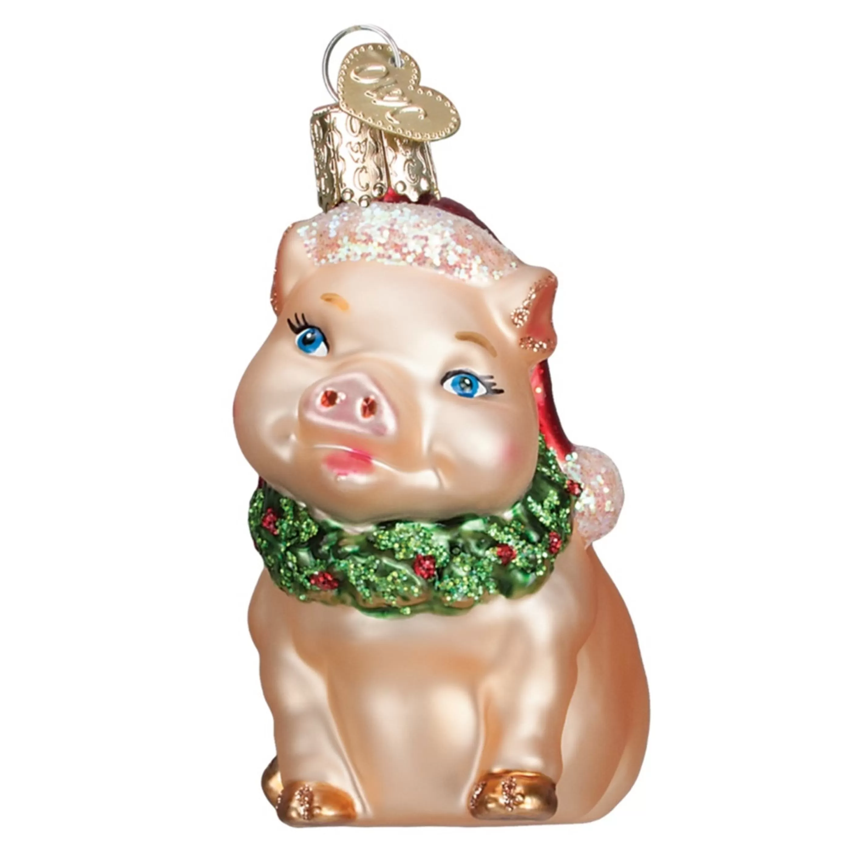 Old World Christmas Glass Hanging Christmas Ornaments | Holly Pig Glass Ornament - 7.5Cm