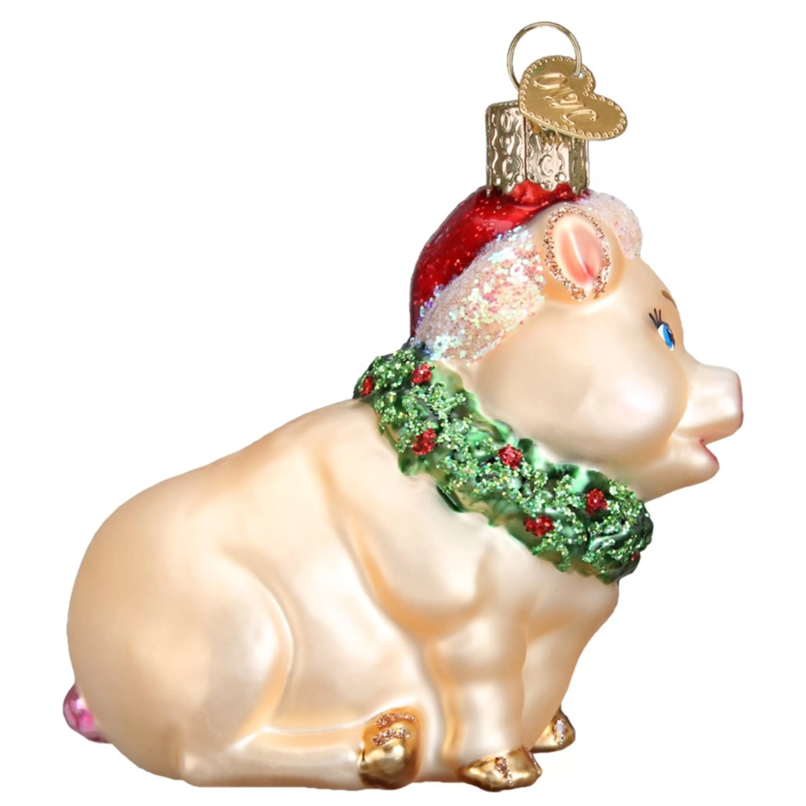 Old World Christmas Glass Hanging Christmas Ornaments | Holly Pig Glass Ornament - 7.5Cm