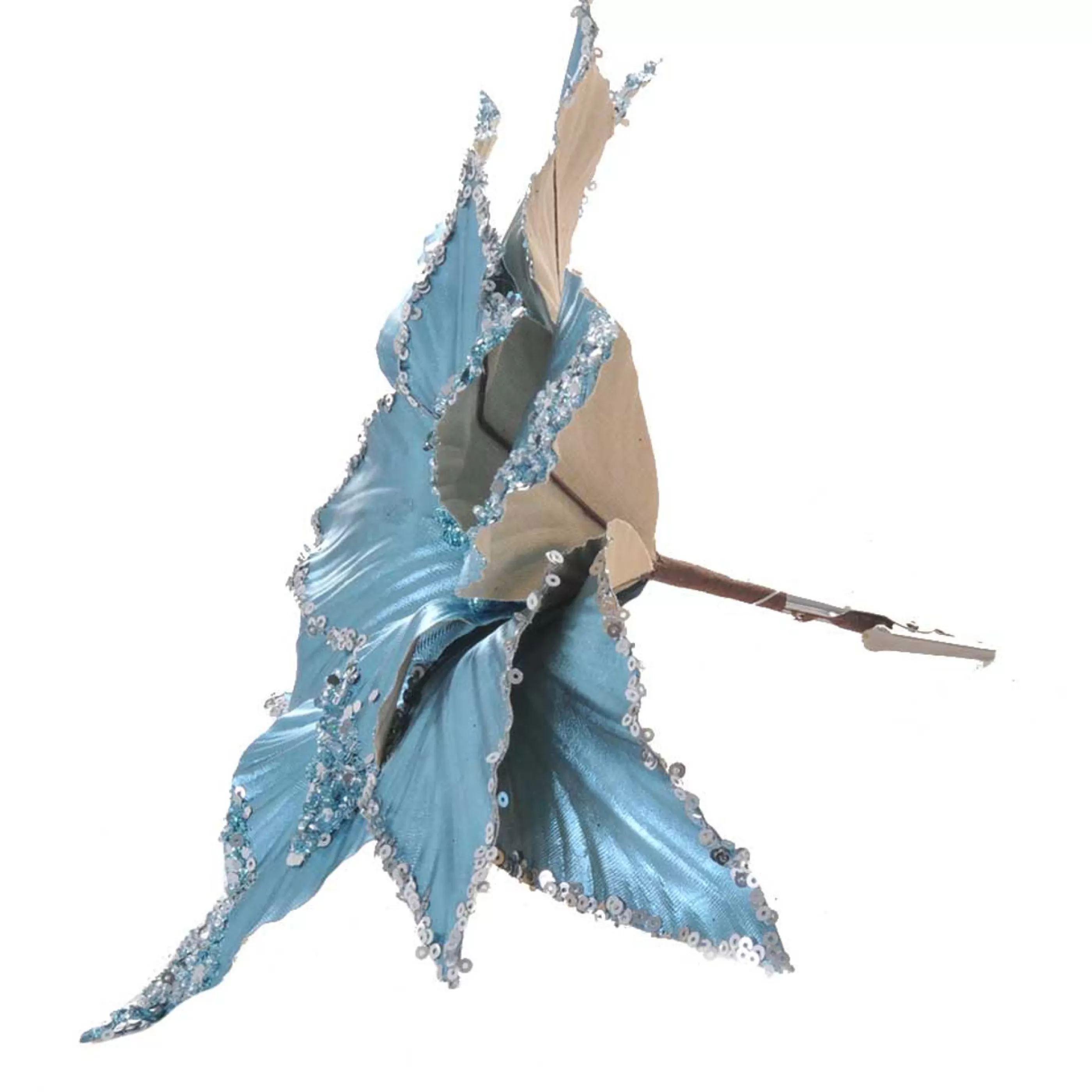 * Floristry | Ice Blue Metallic Poinsettia On Clip - 33Cm