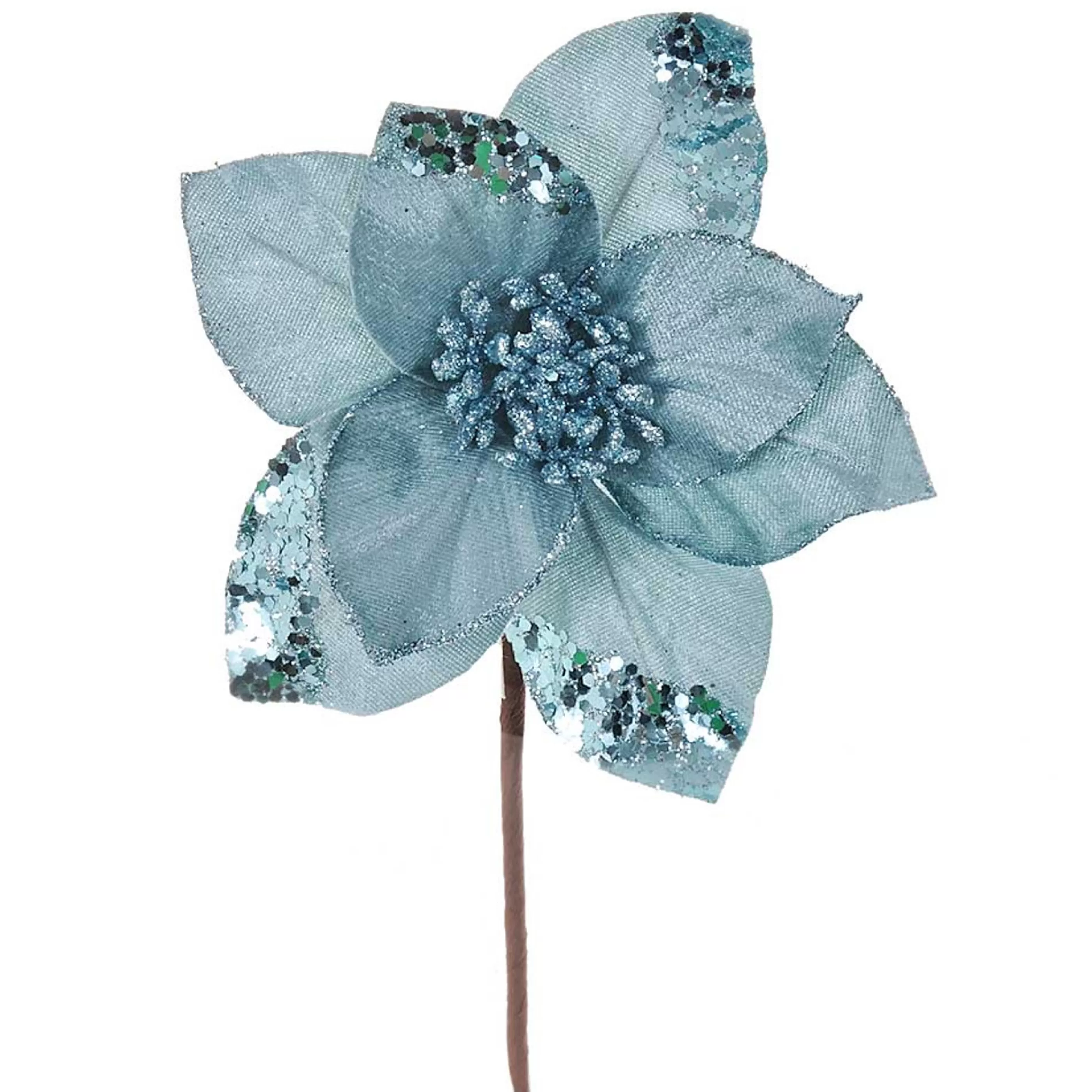 * Floristry | Ice Blue Poinsettia On Clip - 18Cm