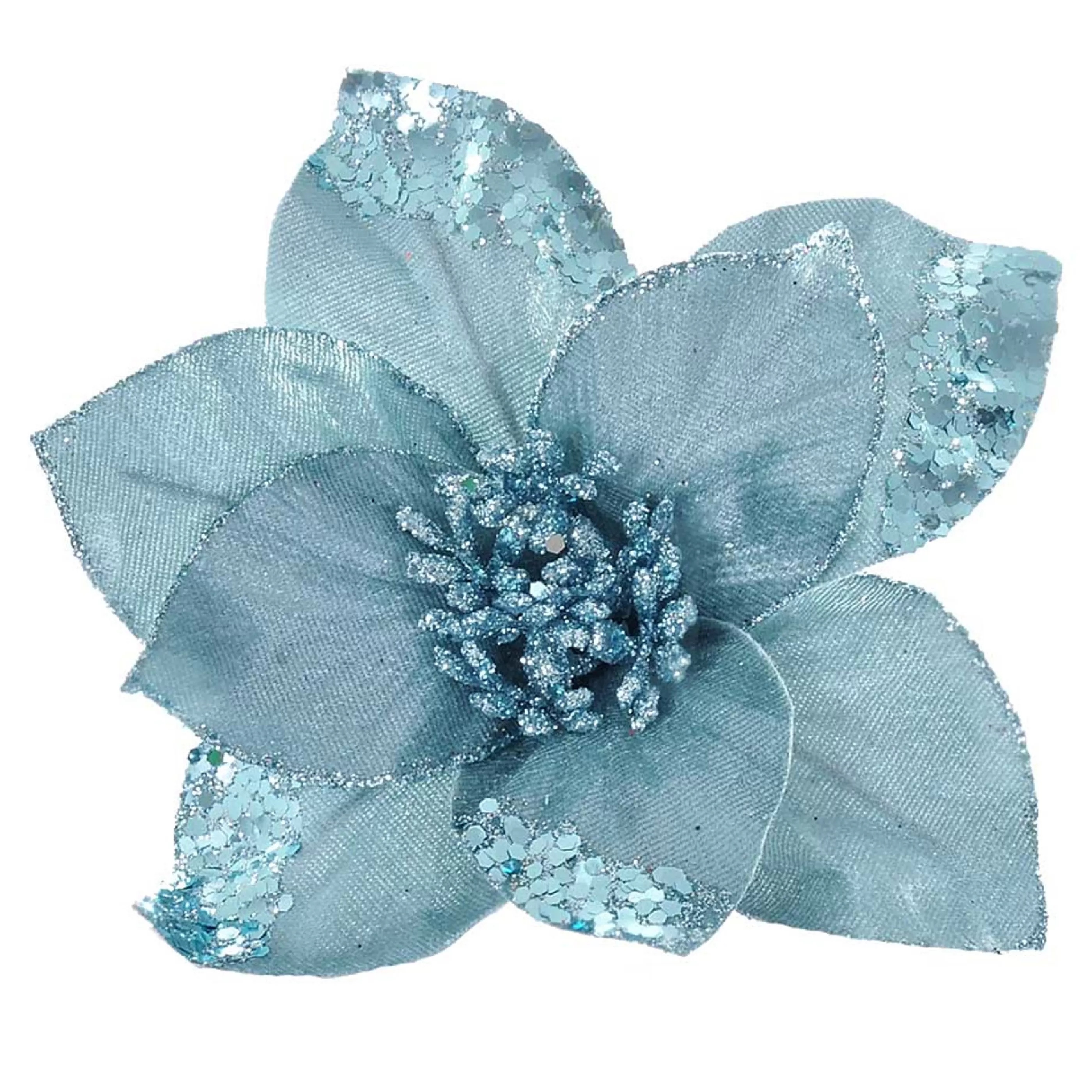 * Floristry | Ice Blue Poinsettia On Clip - 18Cm