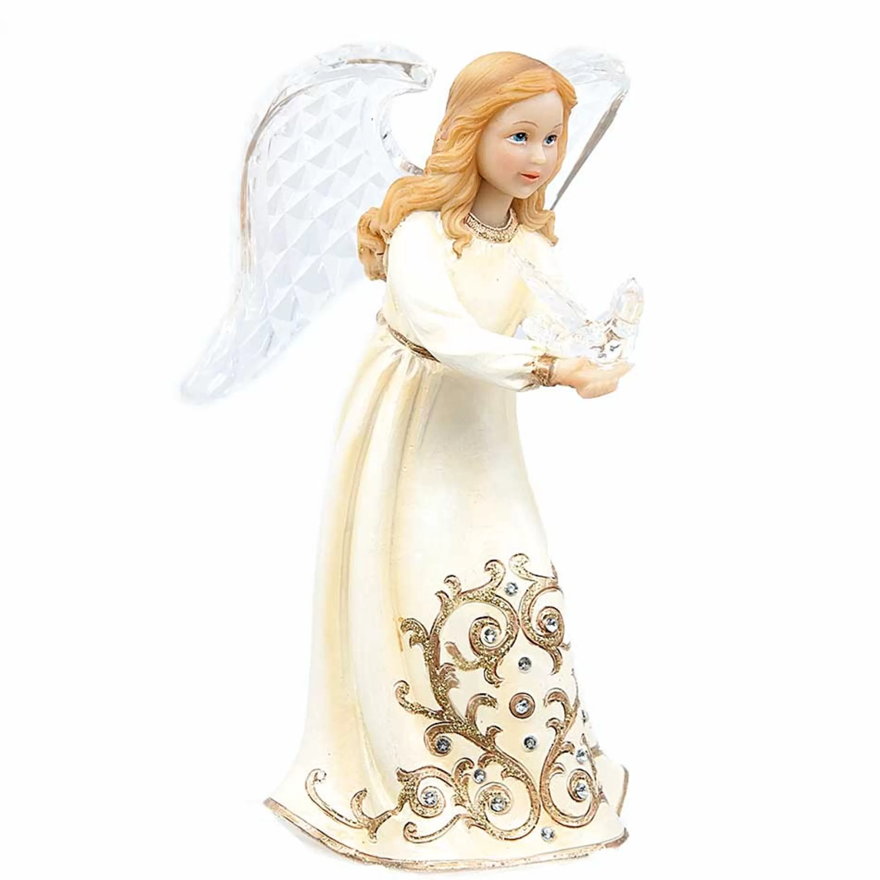 * Table Top Decorations | Ivory Gold Angel Holding Dove - 18Cm