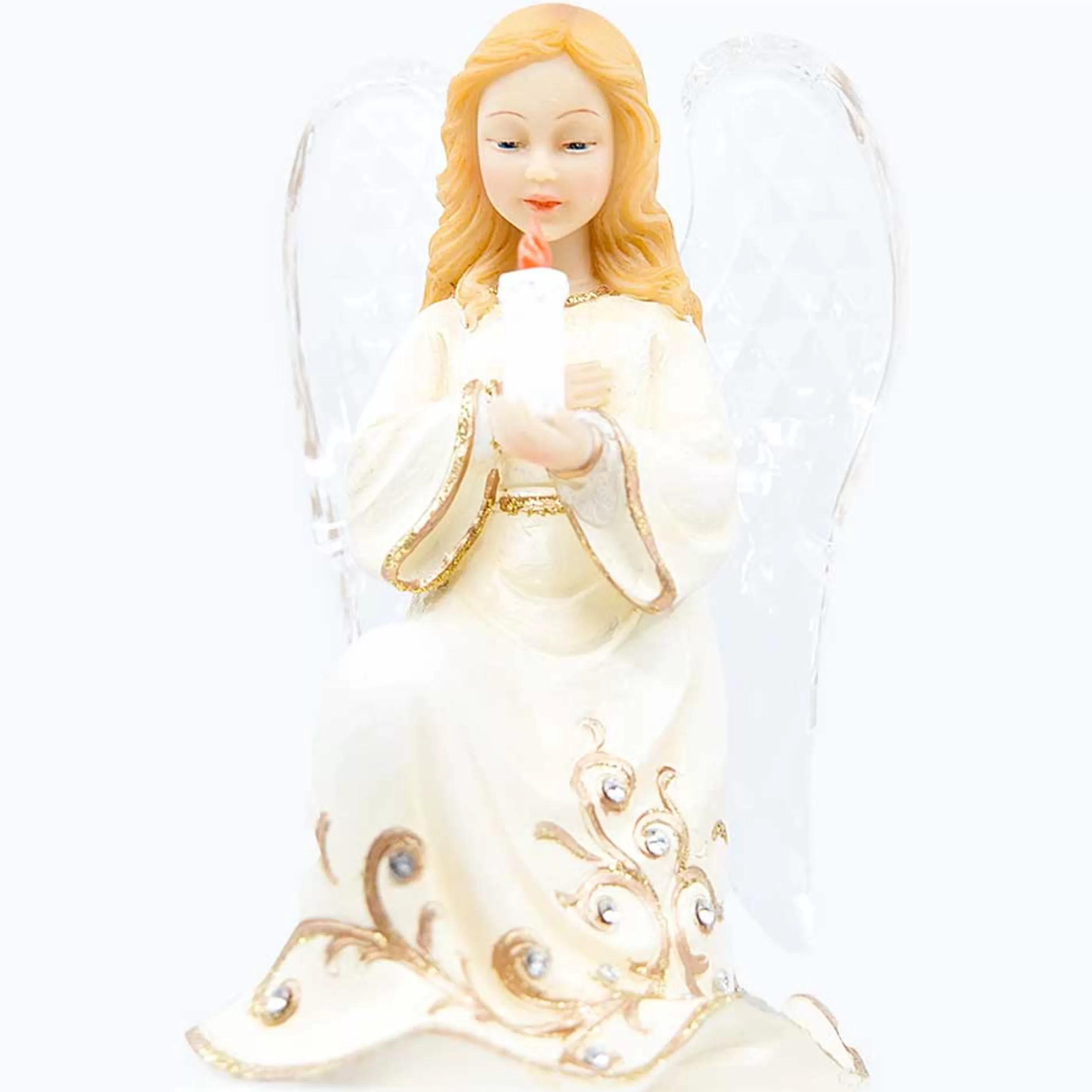 * Table Top Decorations | Ivory Gold Kneeling Angel Holding Candle - 14Cm