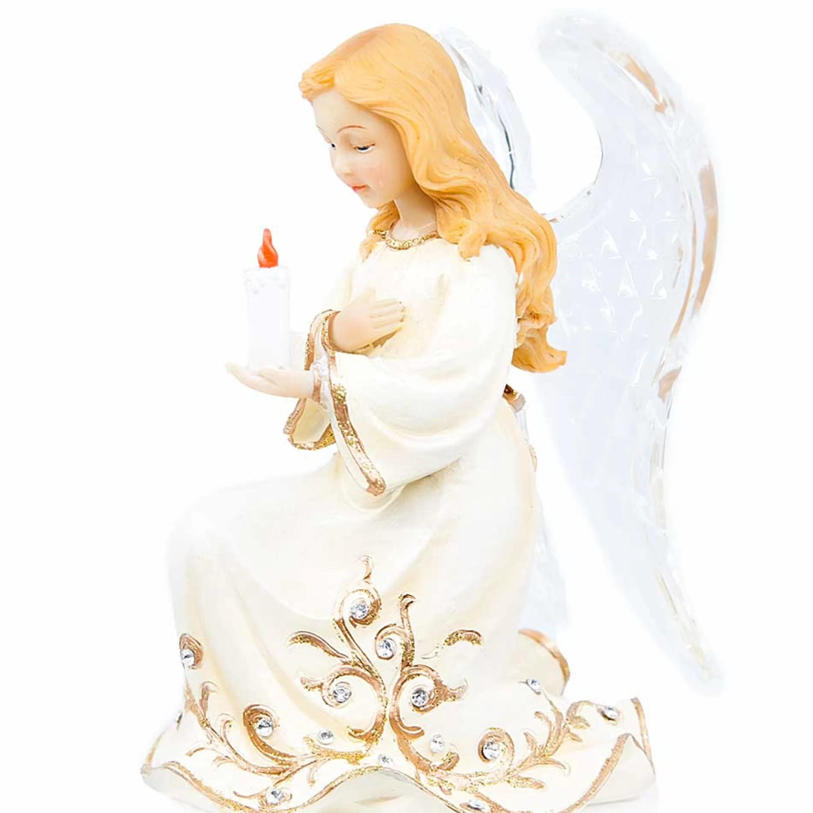 * Table Top Decorations | Ivory Gold Kneeling Angel Holding Candle - 14Cm