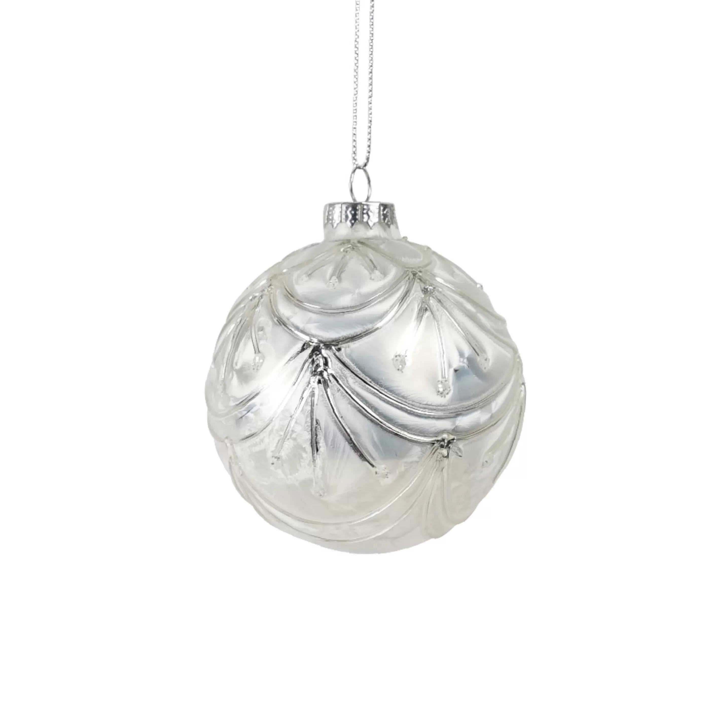 * Hanging Christmas Baubles | Ivory Pearl Glass Bauble - 8Cm