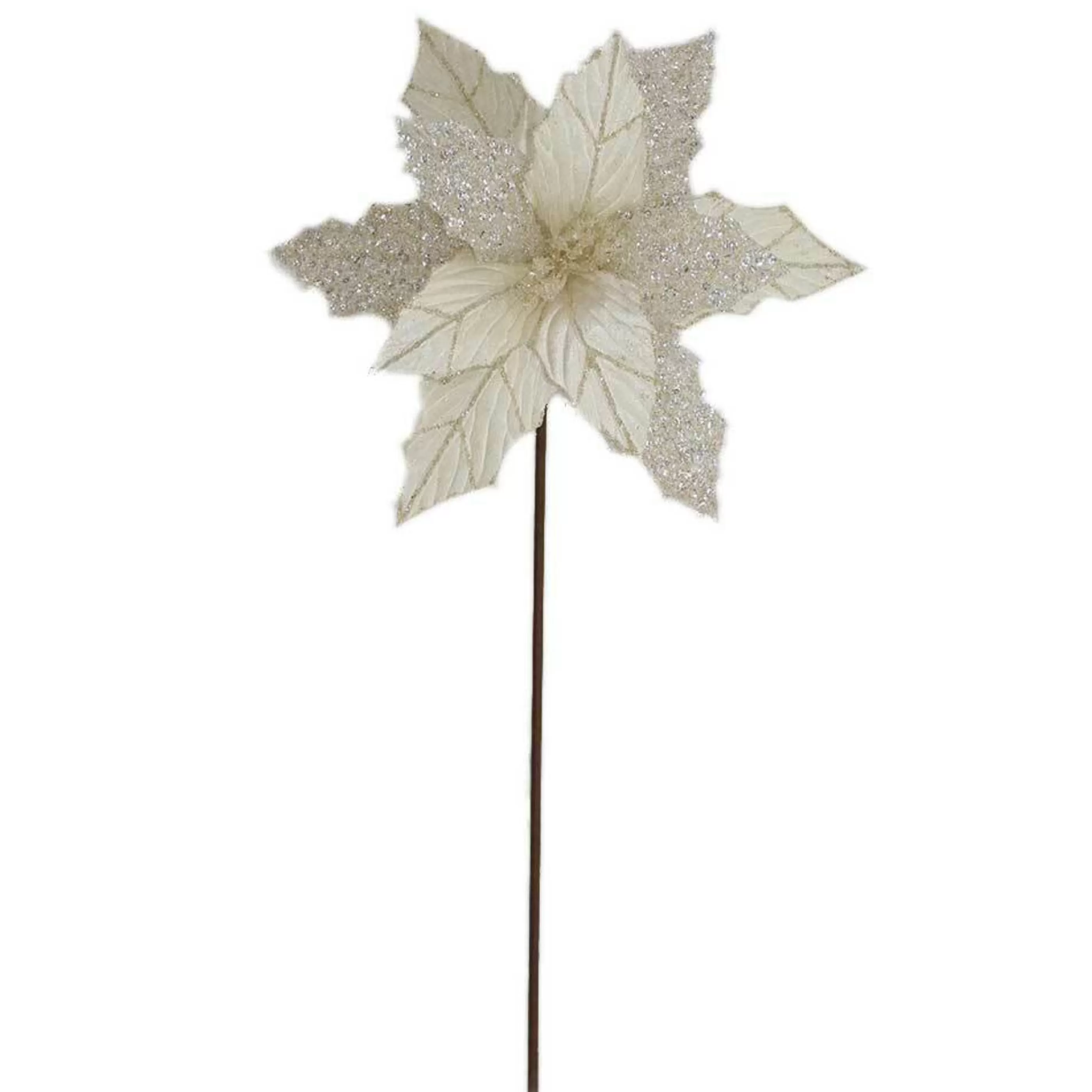 * Poinsettia Decorations | Ivory Poinsettia With Stem - 29Cm