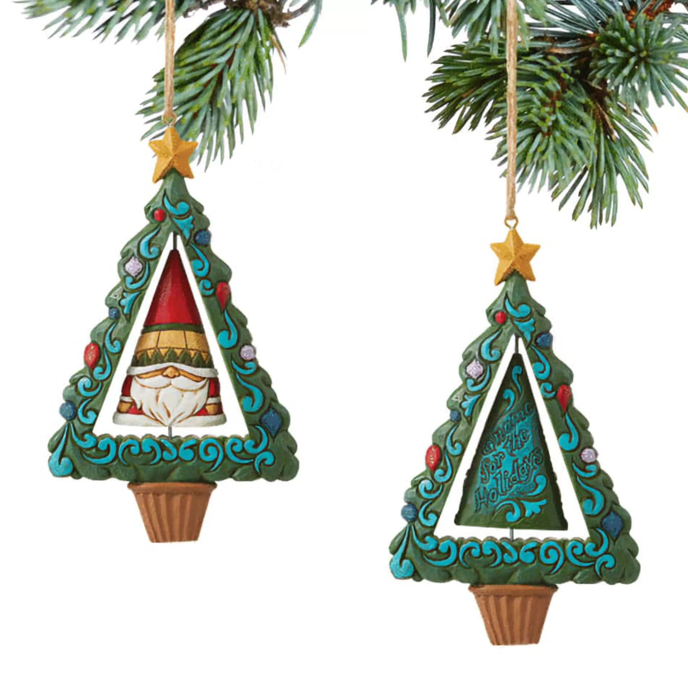 Jim Shore Hanging Christmas Ornaments | Christmas Gnome In Tree Rotating - 12Cm