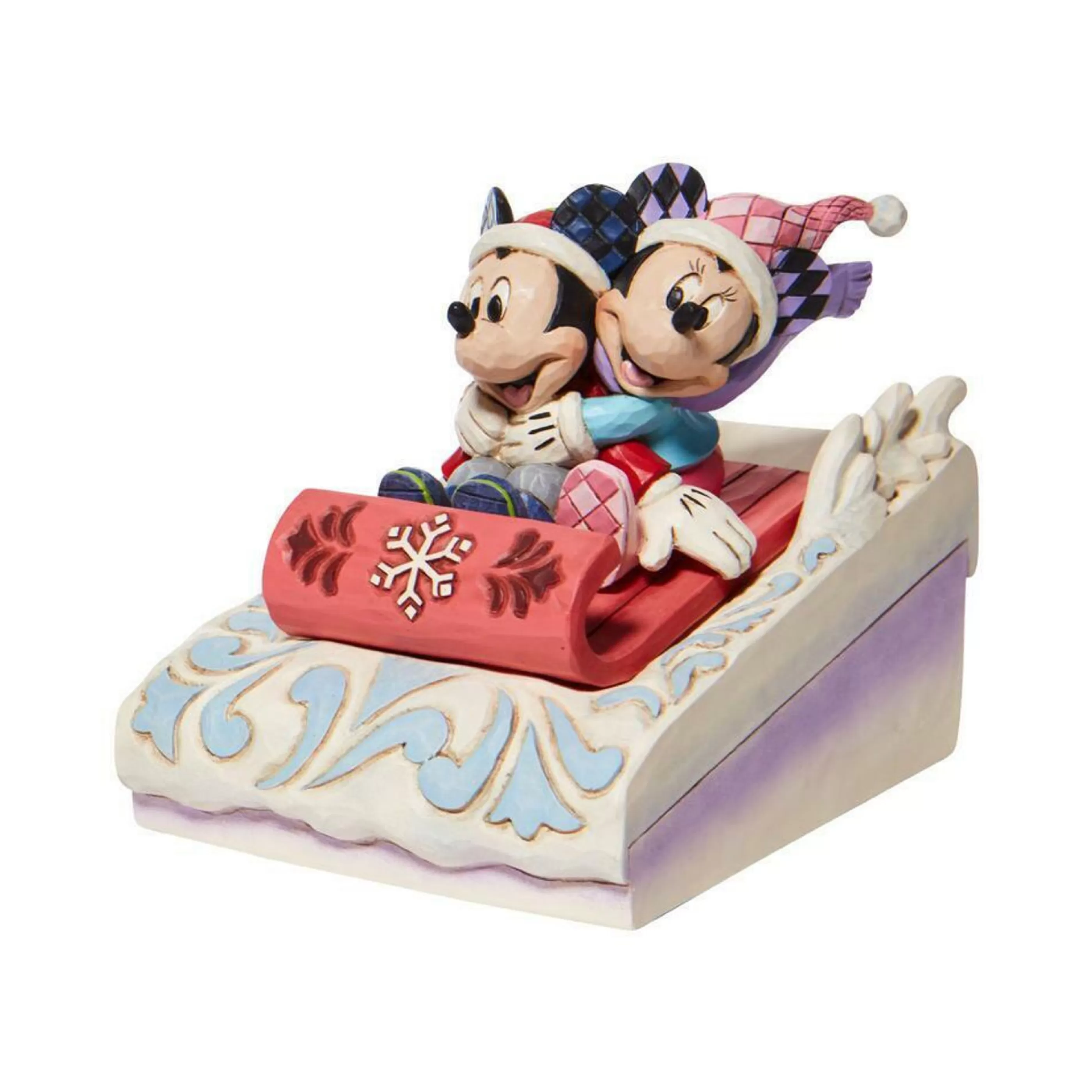 Disney Christmas Decorations Table Top Decorations | Jim Shore Mickey And Minnie Sledding - 11Cm