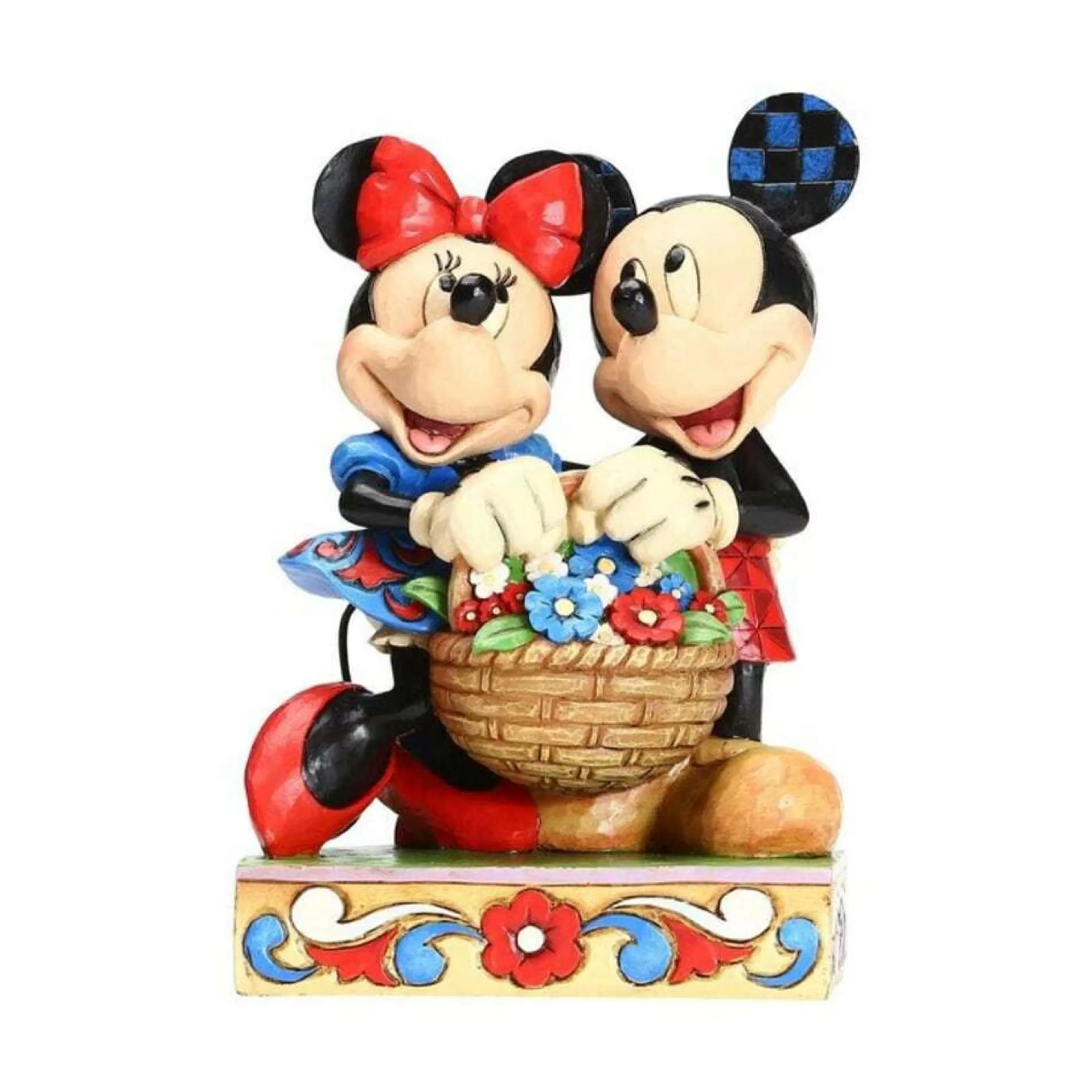 Disney Christmas Decorations Table Top Decorations | Jim Shore Mickey And Minnie With Basket - 15.5Cm