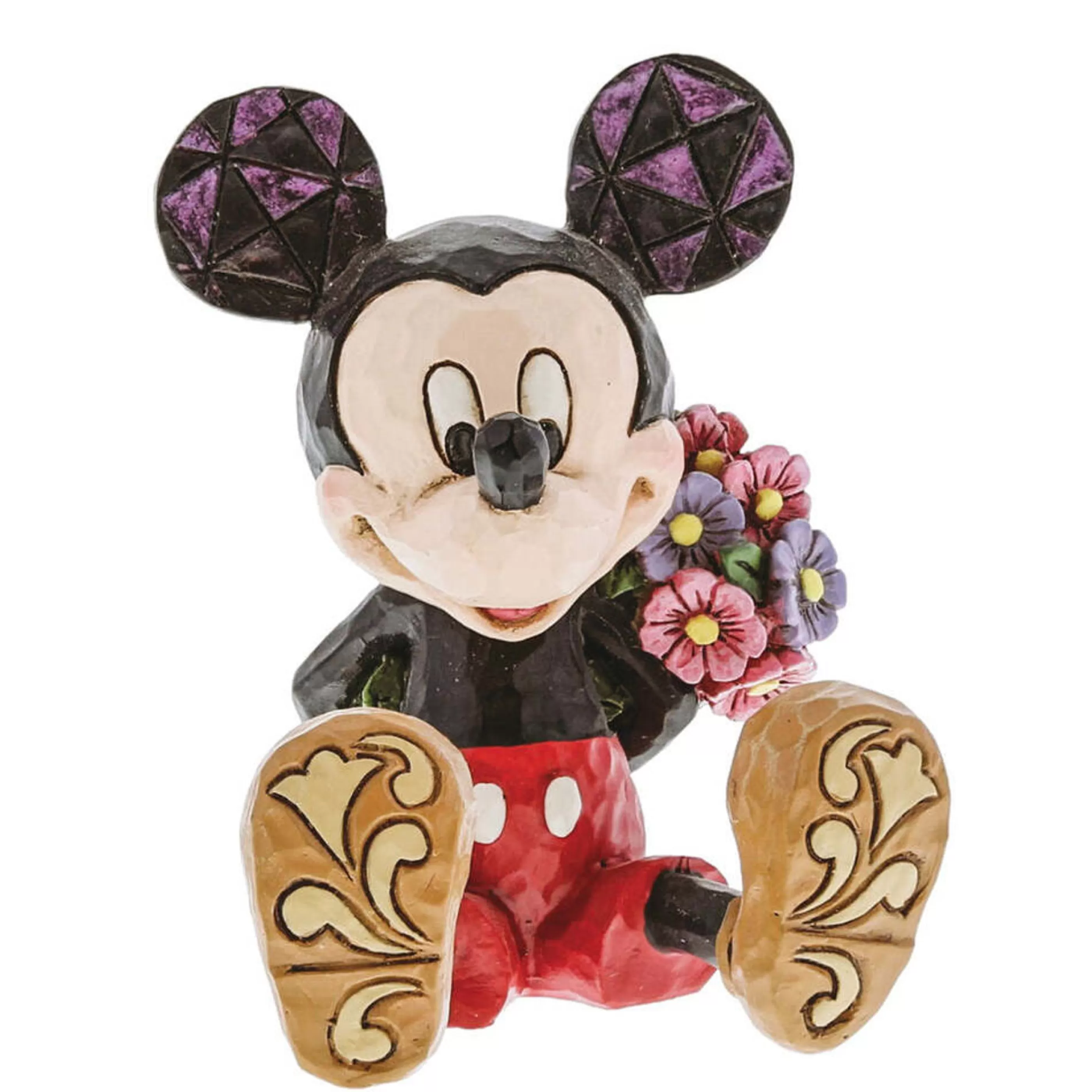 Disney Christmas Decorations Table Top Decorations | Jim Shore Mini Mickey Mouse With Flowers - 7Cm