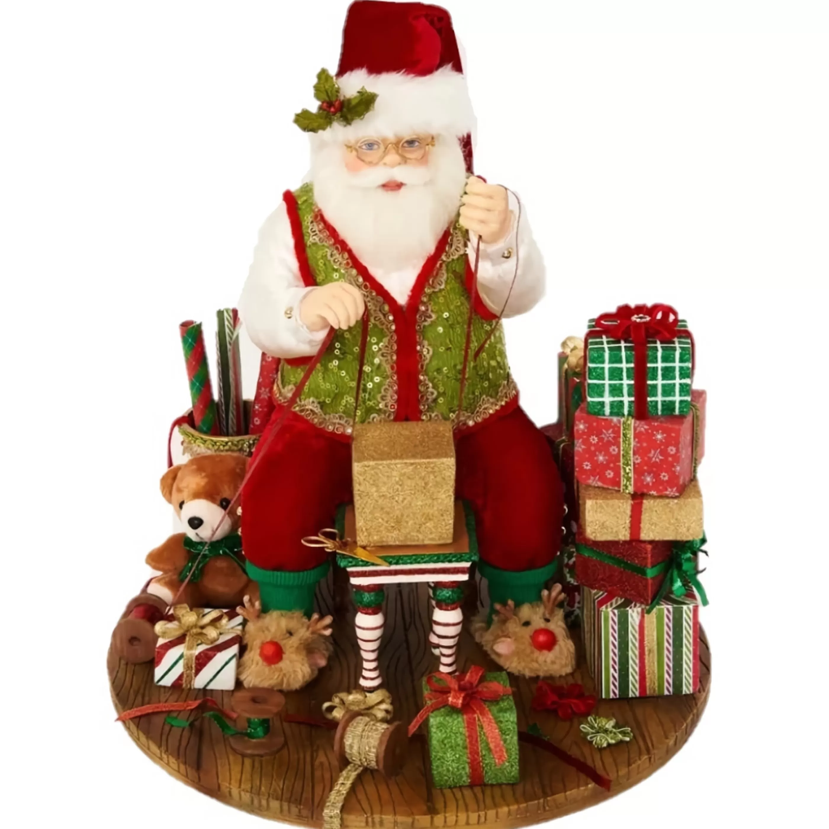 Store Katherines Collection Santa In Slippers Wrapping Presents - 38Cm