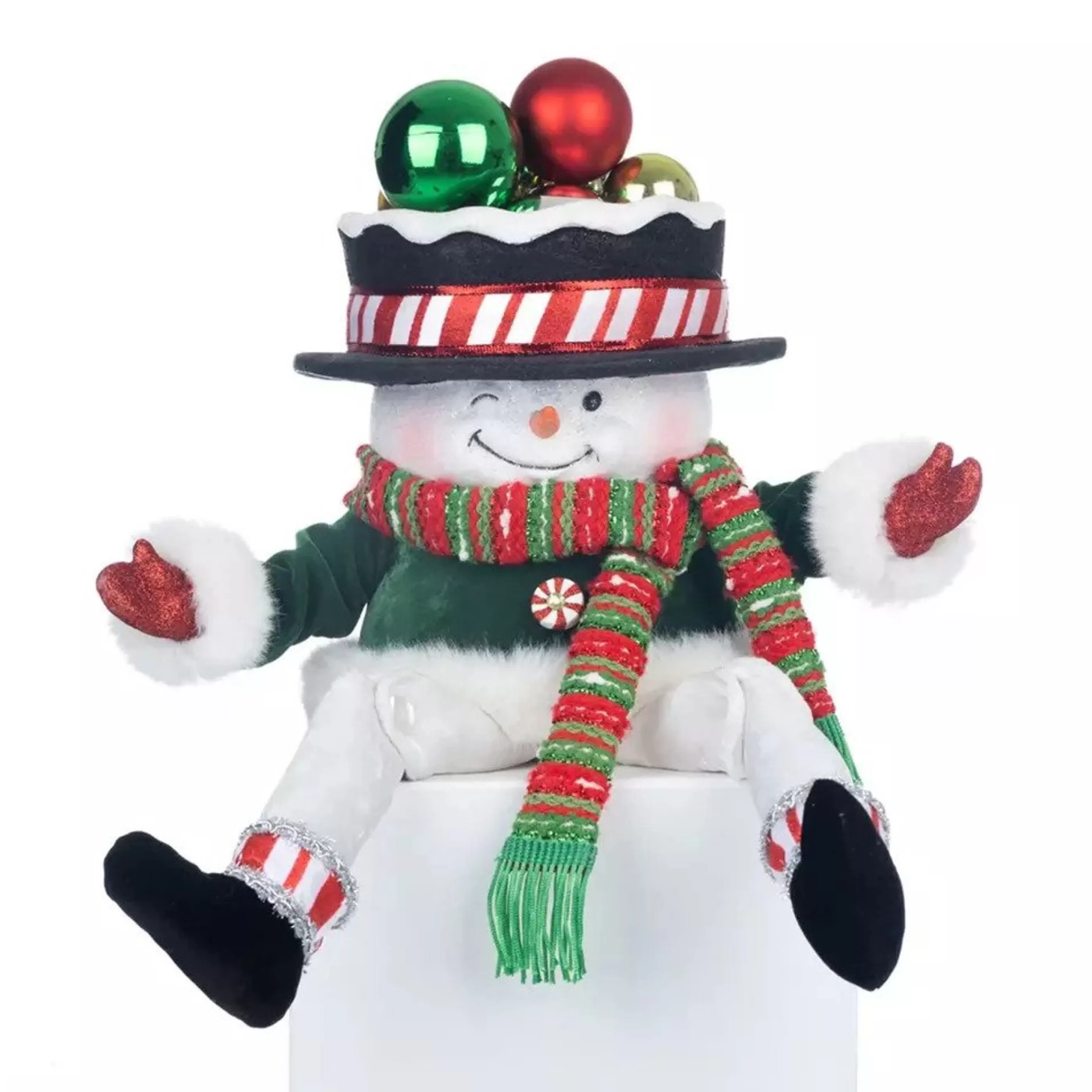 Katherines Collection Table Top Decorations | Katherines Peppermint Palace Snowman Candy Container Lanky Leg - 33.5Cm