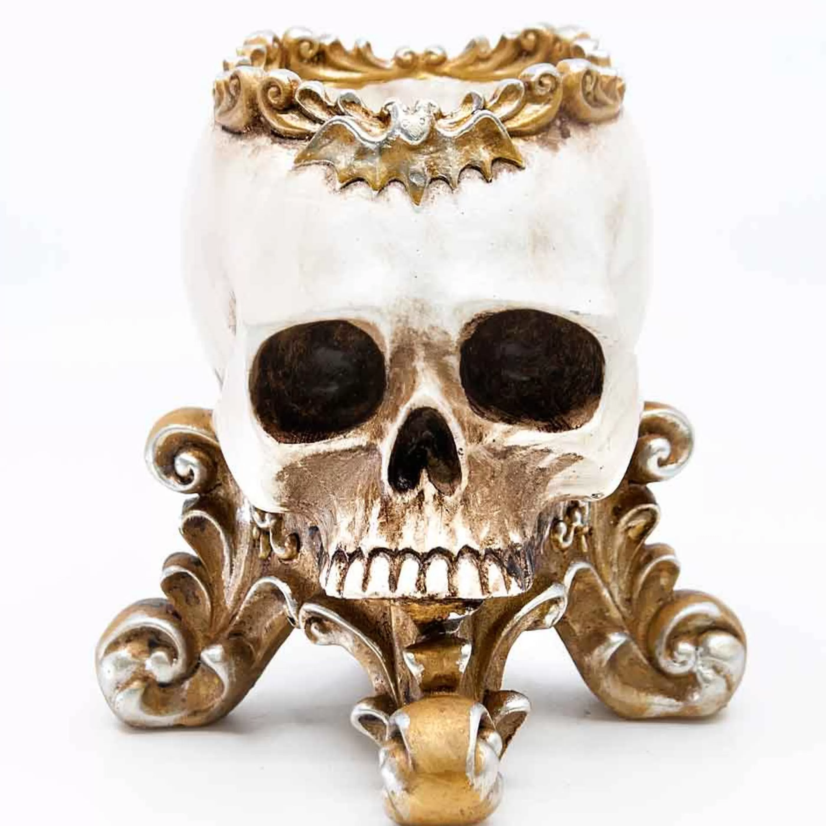 Best Witches of Halloween Krooked King Skull Footed Bowl Antique Gold - 17.5Cm