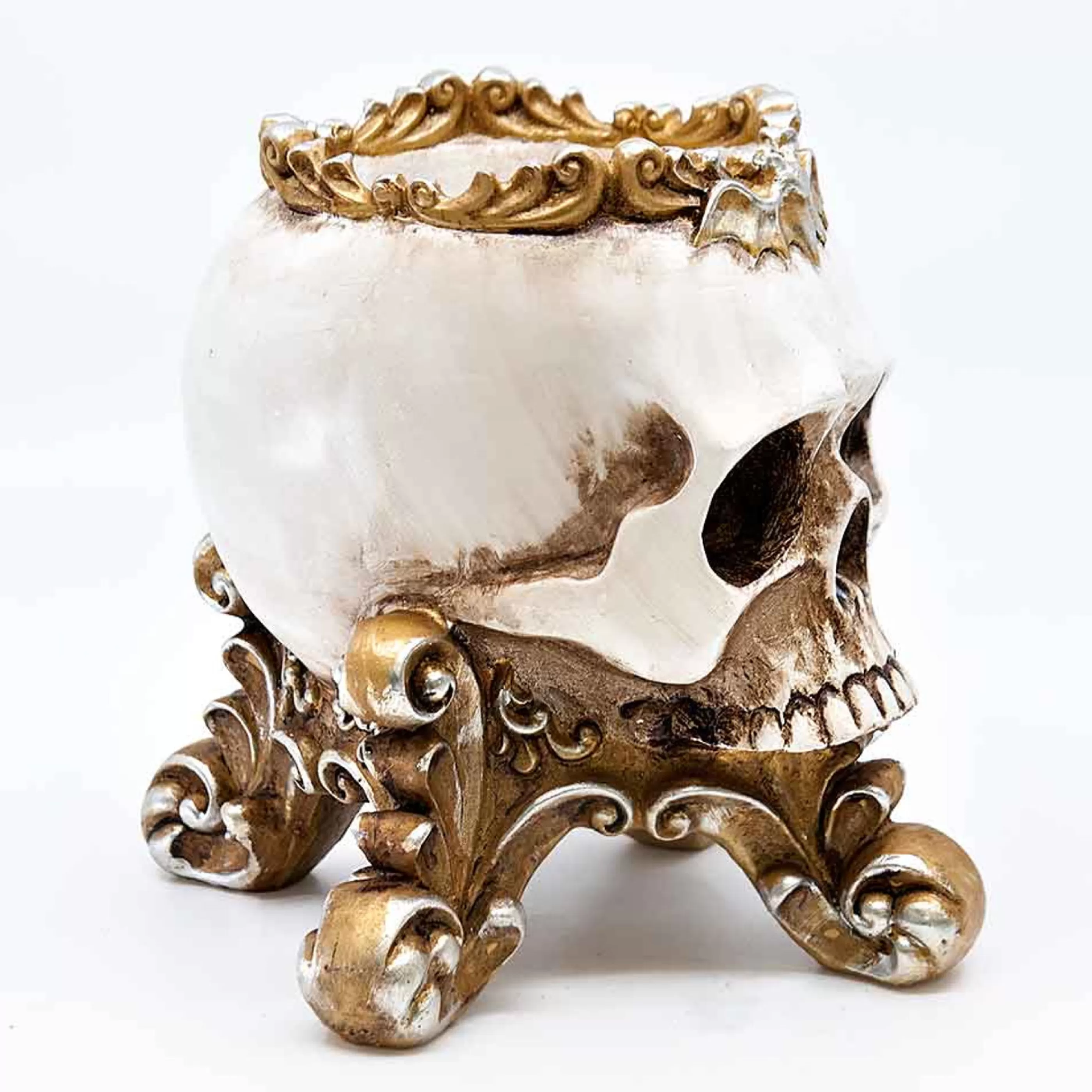 Best Witches of Halloween Krooked King Skull Footed Bowl Antique Gold - 17.5Cm