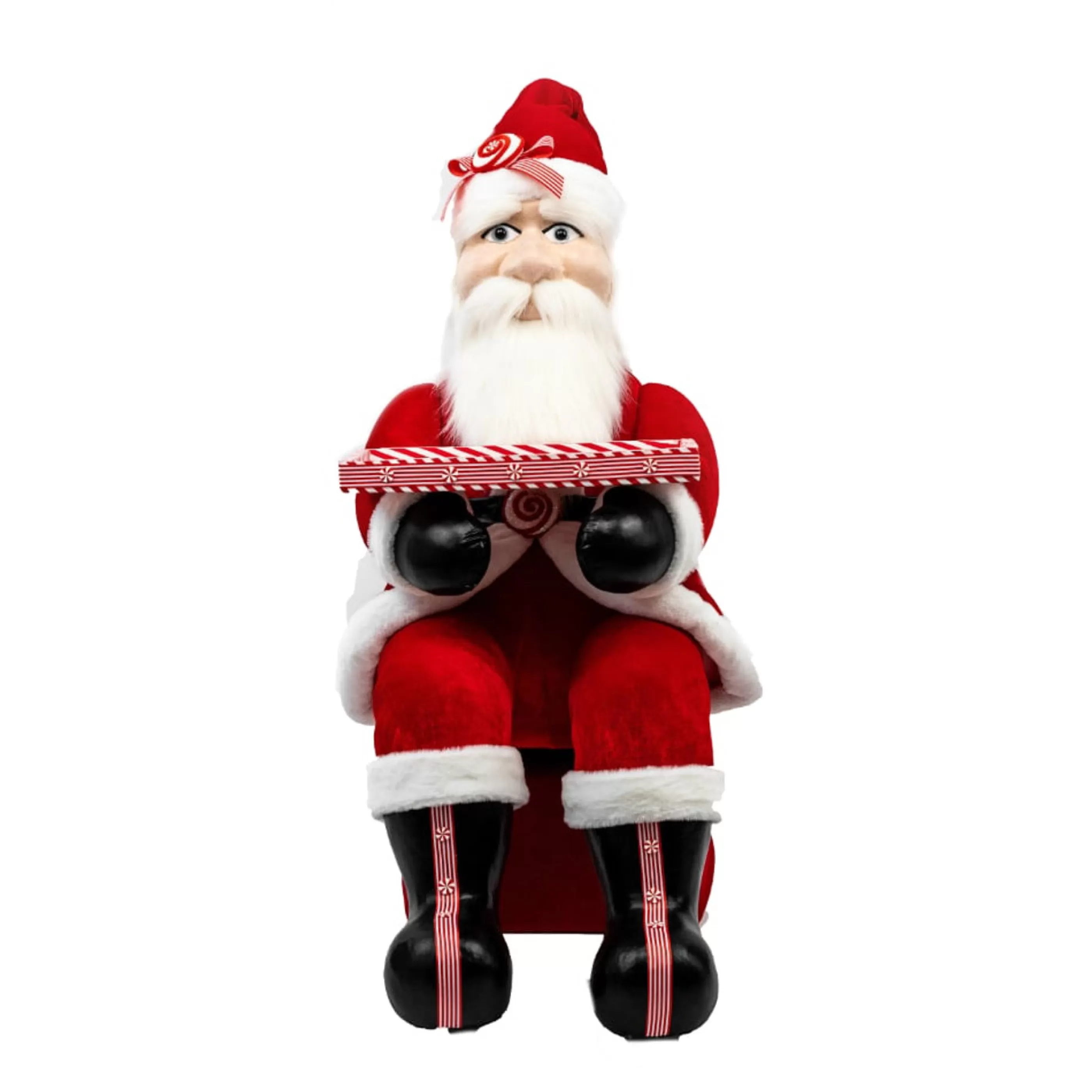 * Gingerbread Candy Christmas | Large Red White Sitting Santa Claus With Tray - 103Cm