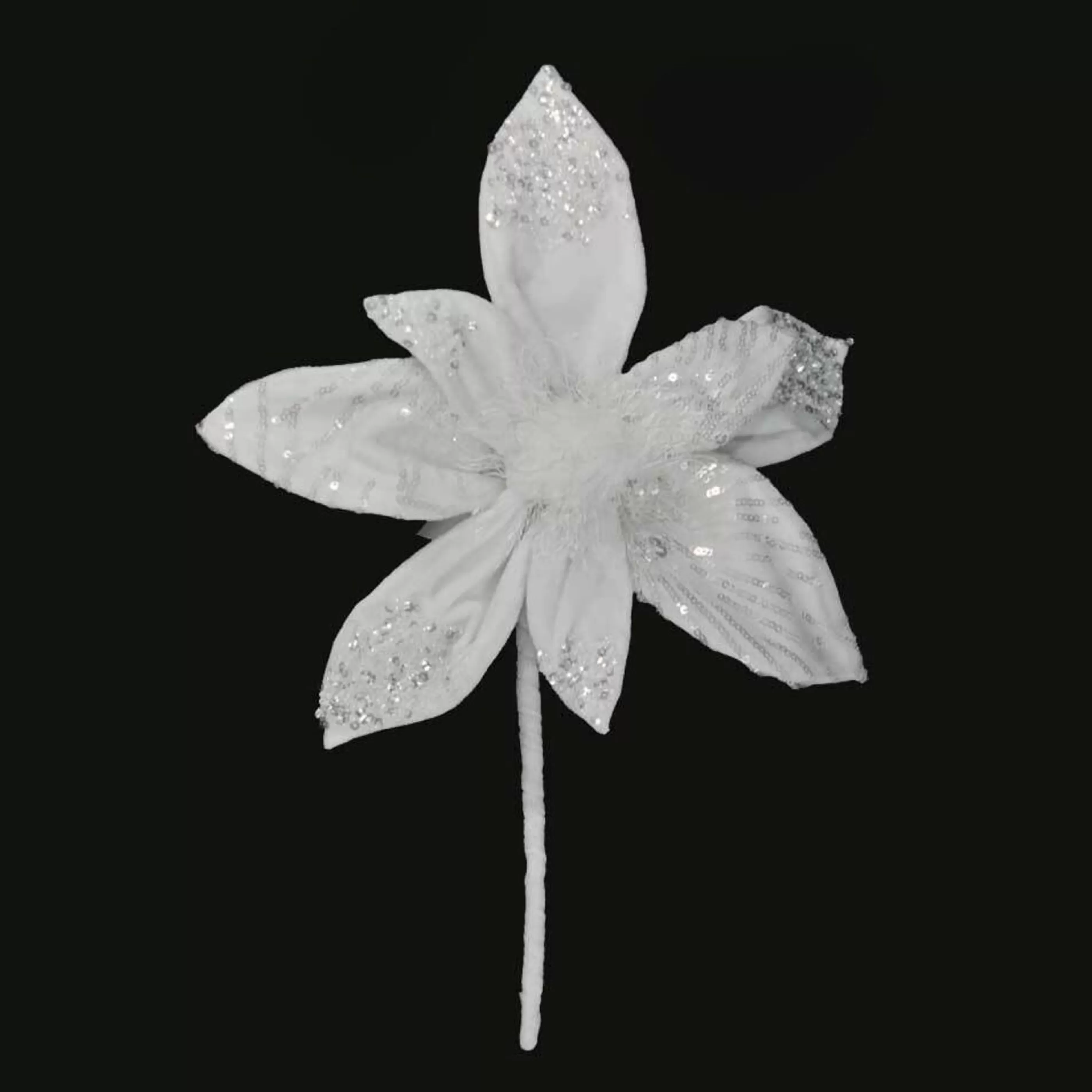 * Poinsettia Decorations | Large White Poinsettia Flower With Stem - 20Cm