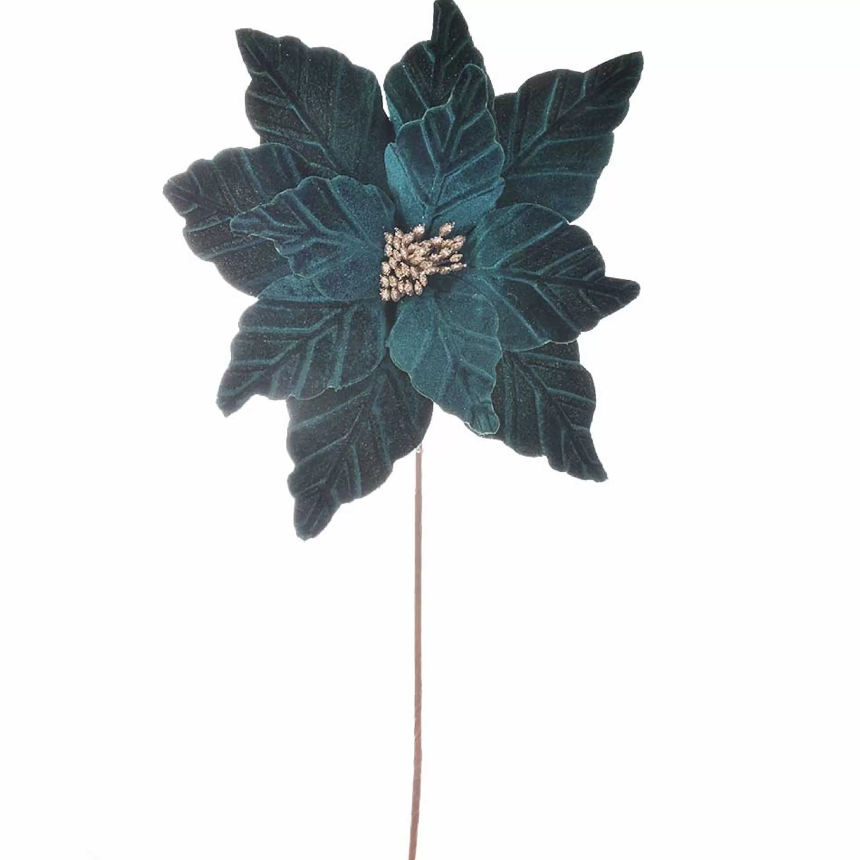 * Poinsettia Decorations | Lush Dark Green Velvet Poinsettia- 32Cm