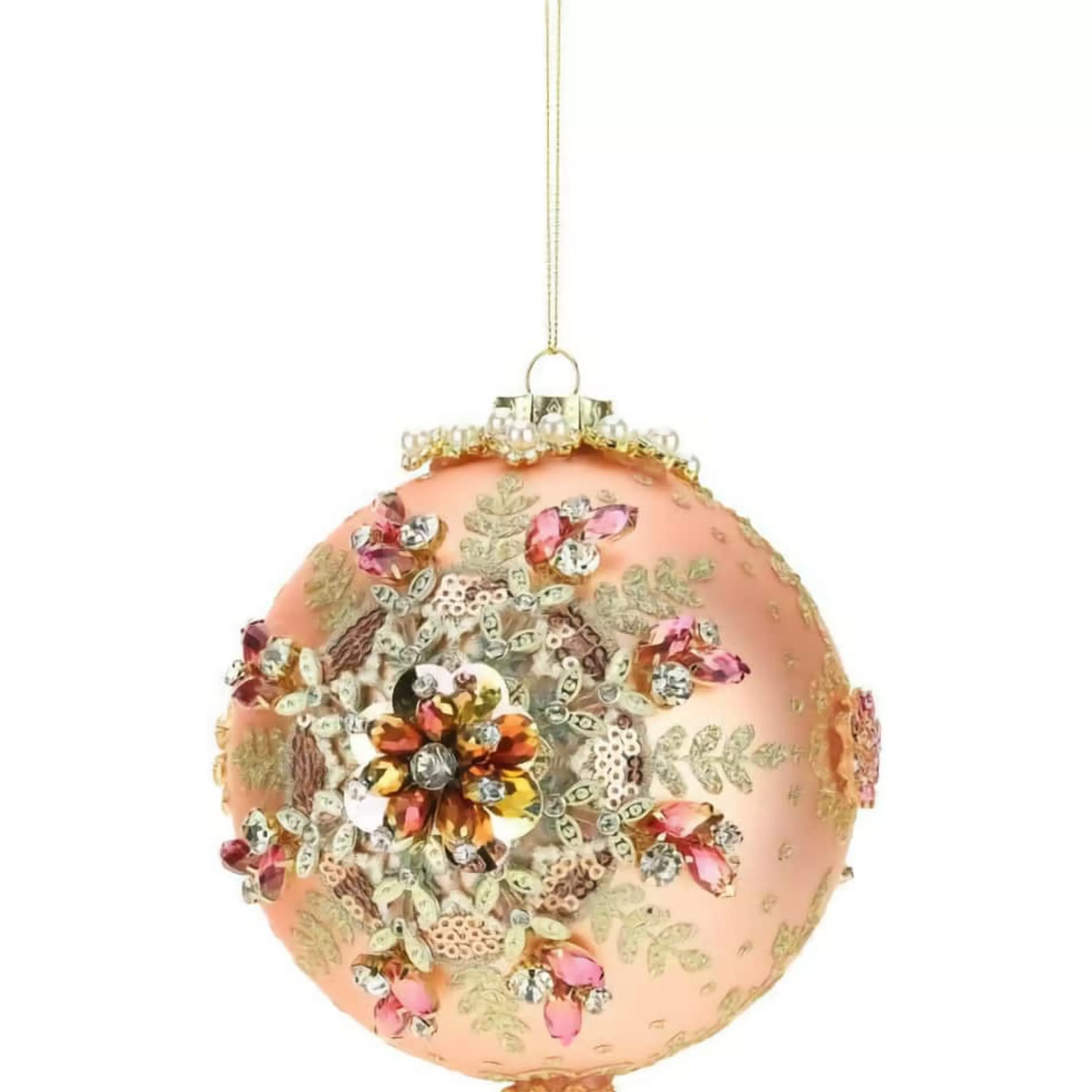 Mark Roberts Glass Ornaments | Peach Jeweled Glass Bauble - 15Cm