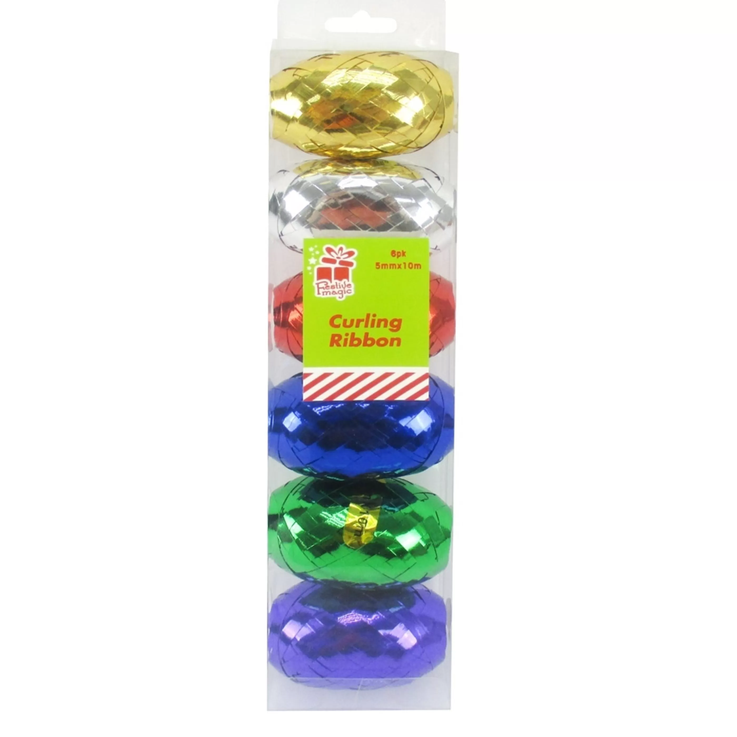 * Christmas Ribbon & Bows | Metallic Curling Ribbon 6Pc - 10M