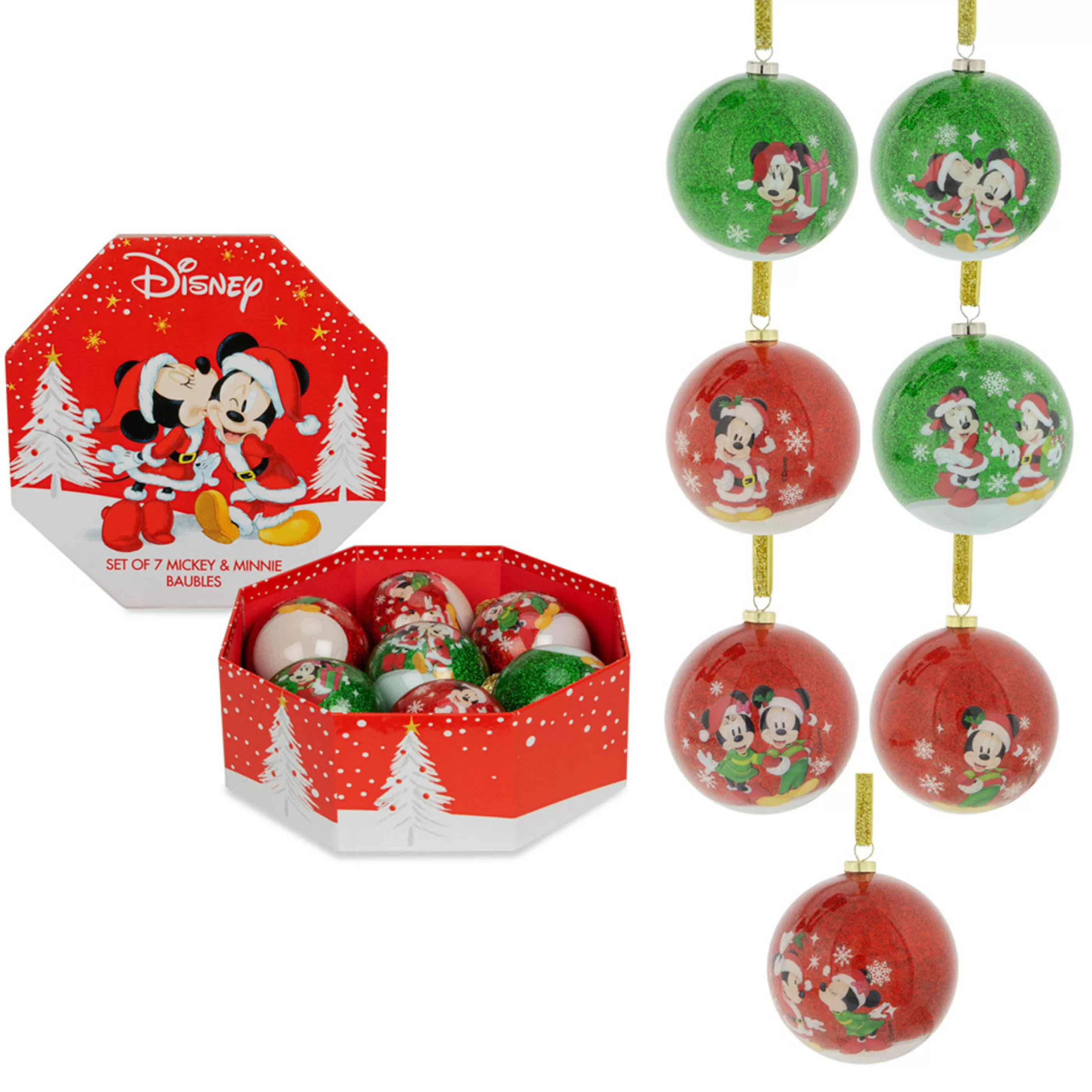 Disney Christmas Decorations Hanging Christmas Ornaments | Mickey And Minnie Baubles (Set Of 7) - 7Cm