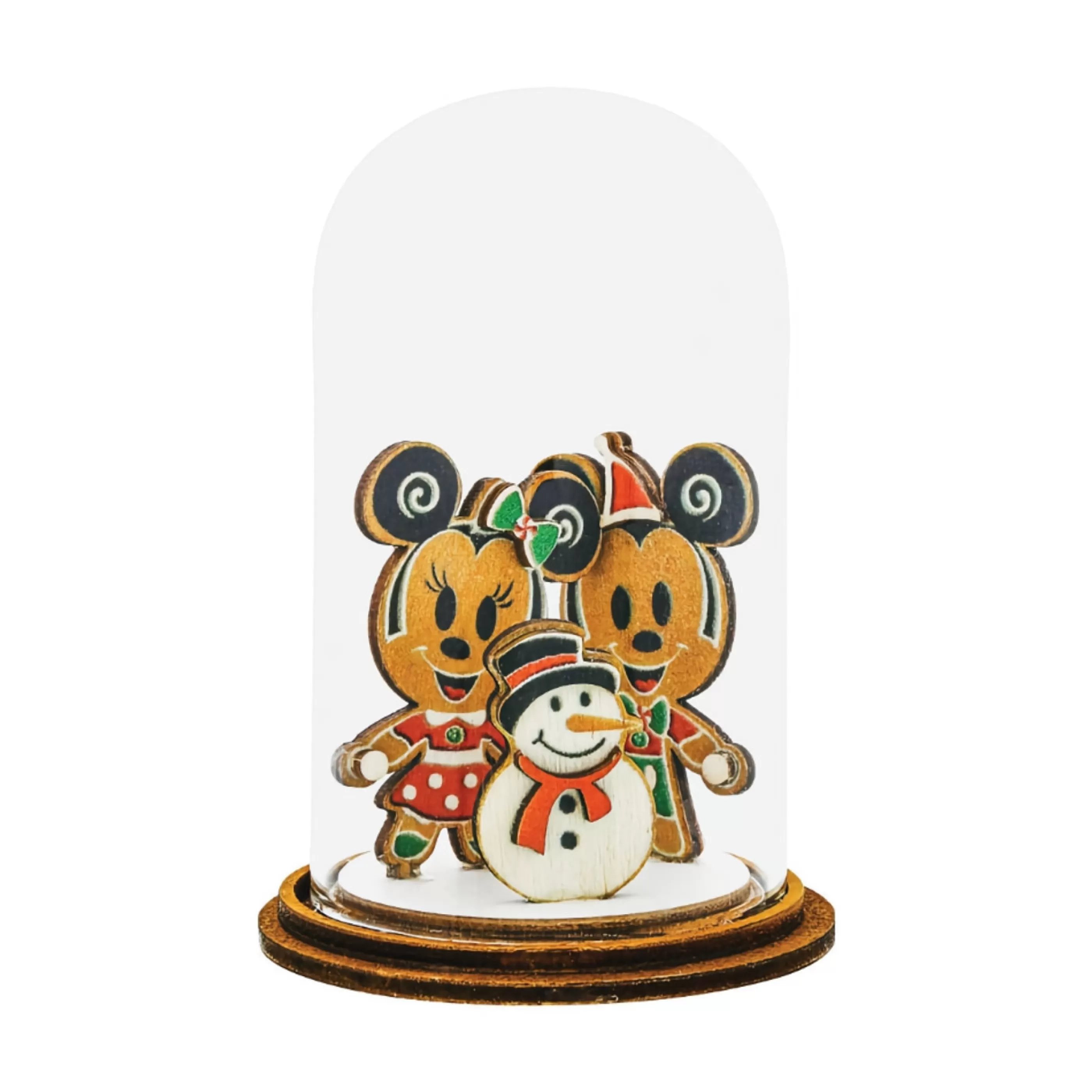 Disney Christmas Decorations Table Top Decorations | Mickey And Minnie With Snowman In Dome - 9Cm