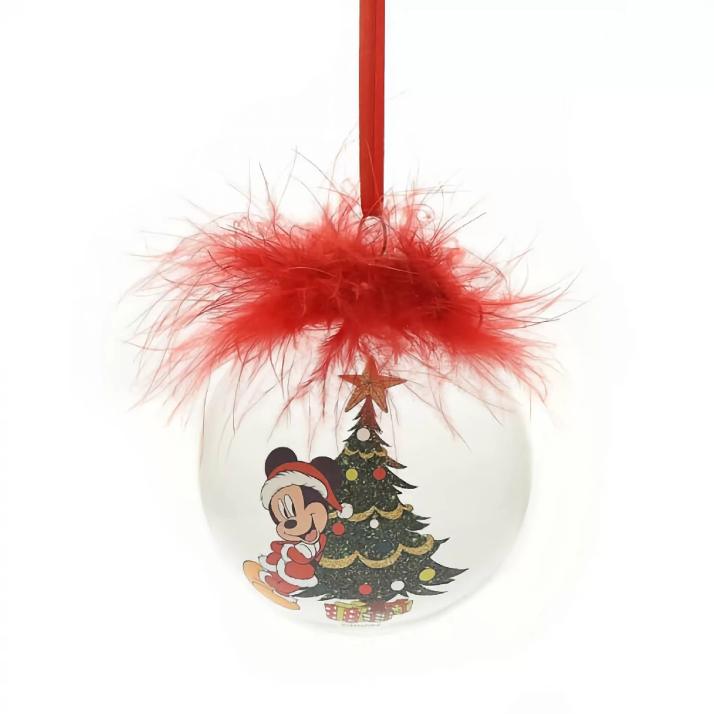 Disney Christmas Decorations Glass Ornaments | Mickey Mouse Feather Glass Bauble - 7.5Cm