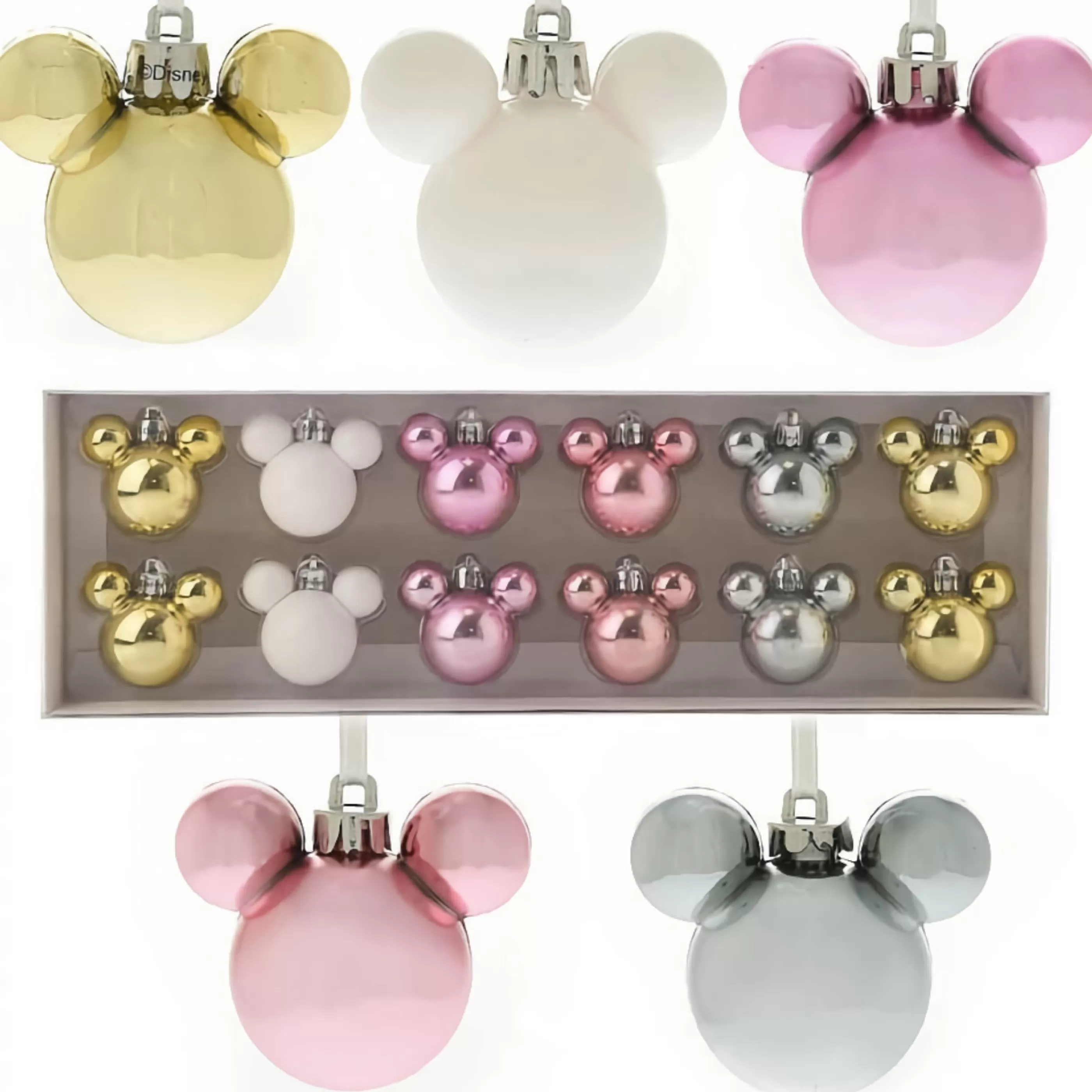 Disney Christmas Decorations Hanging Christmas Ornaments | Mickey Mouse Mini Blush Baubles (Set Of 12) - 5.5Cm