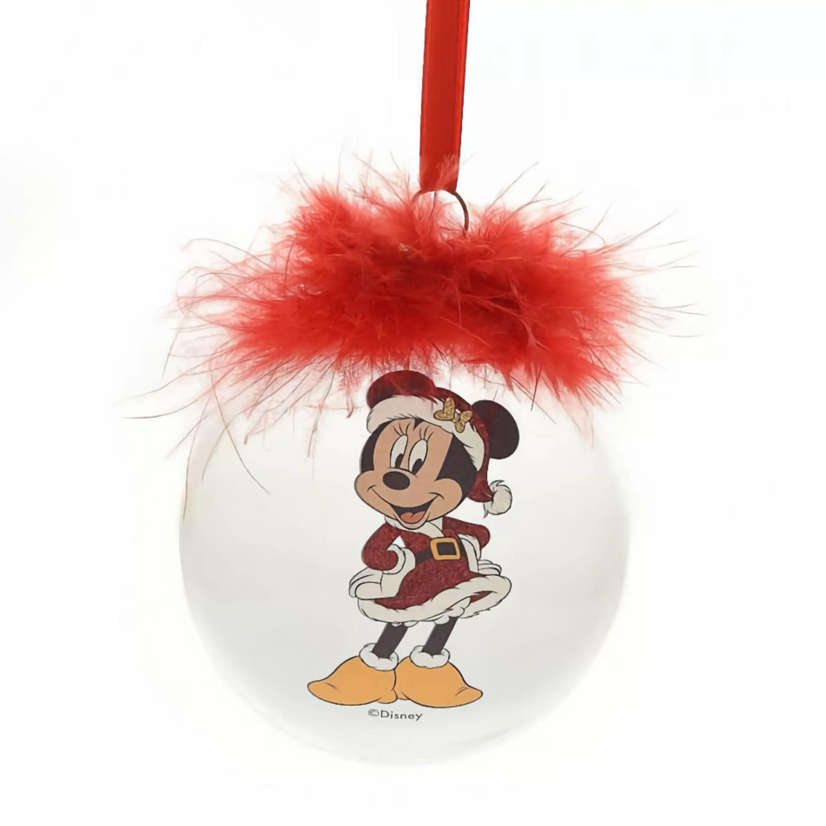 Disney Christmas Decorations Glass Ornaments | Minnie Mouse Feather Glass Bauble - 7.5Cm