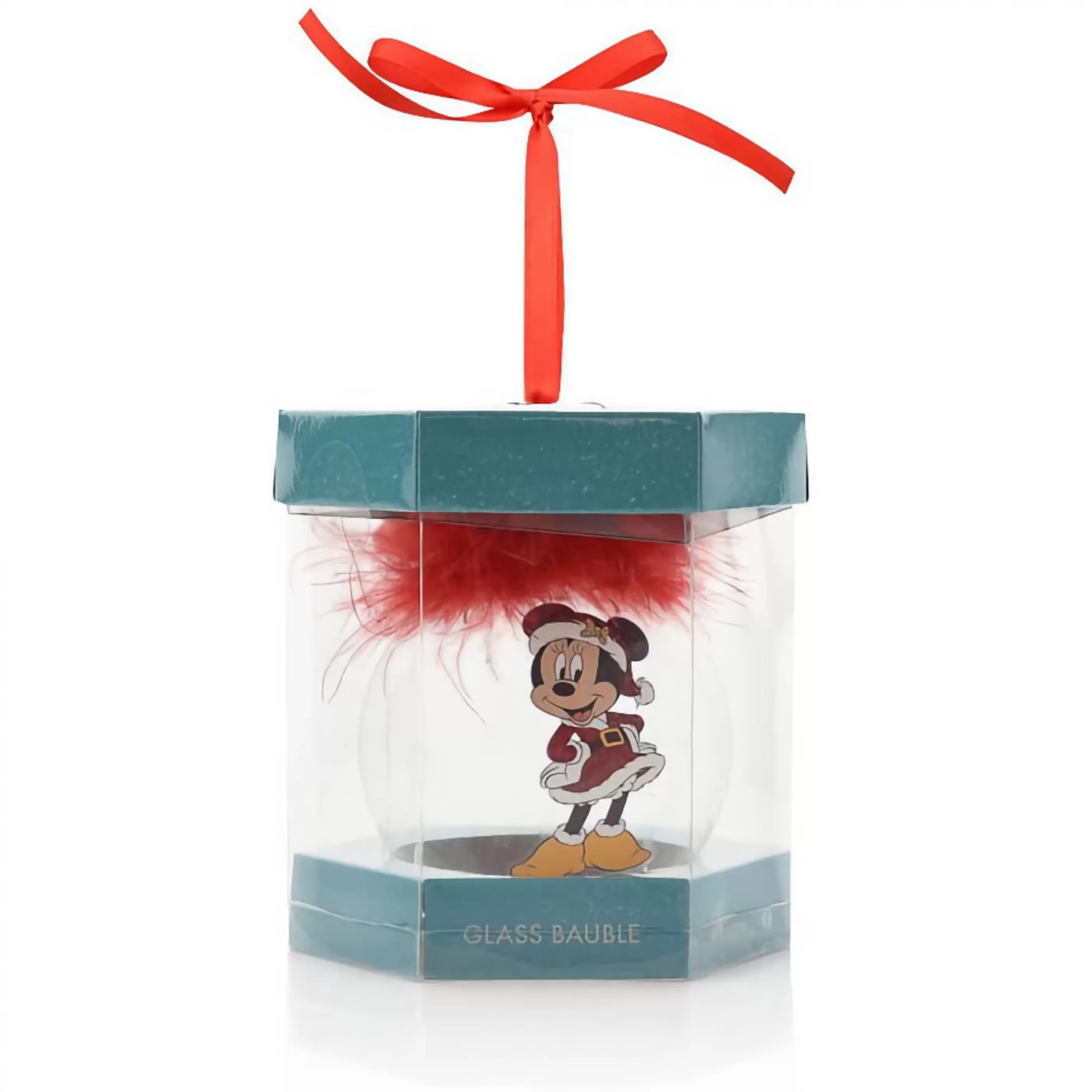 Disney Christmas Decorations Glass Ornaments | Minnie Mouse Feather Glass Bauble - 7.5Cm