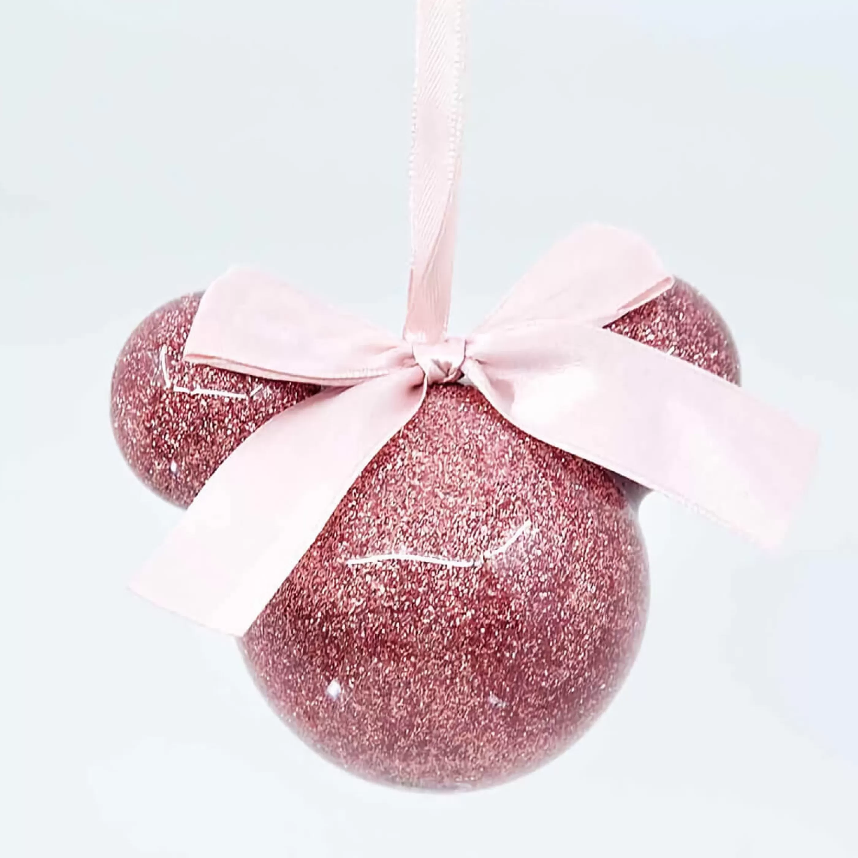 Disney Christmas Decorations Hanging Christmas Baubles | Minnie Mouse Pink Blush Glitter Bauble (Gift Box) - 7Cm