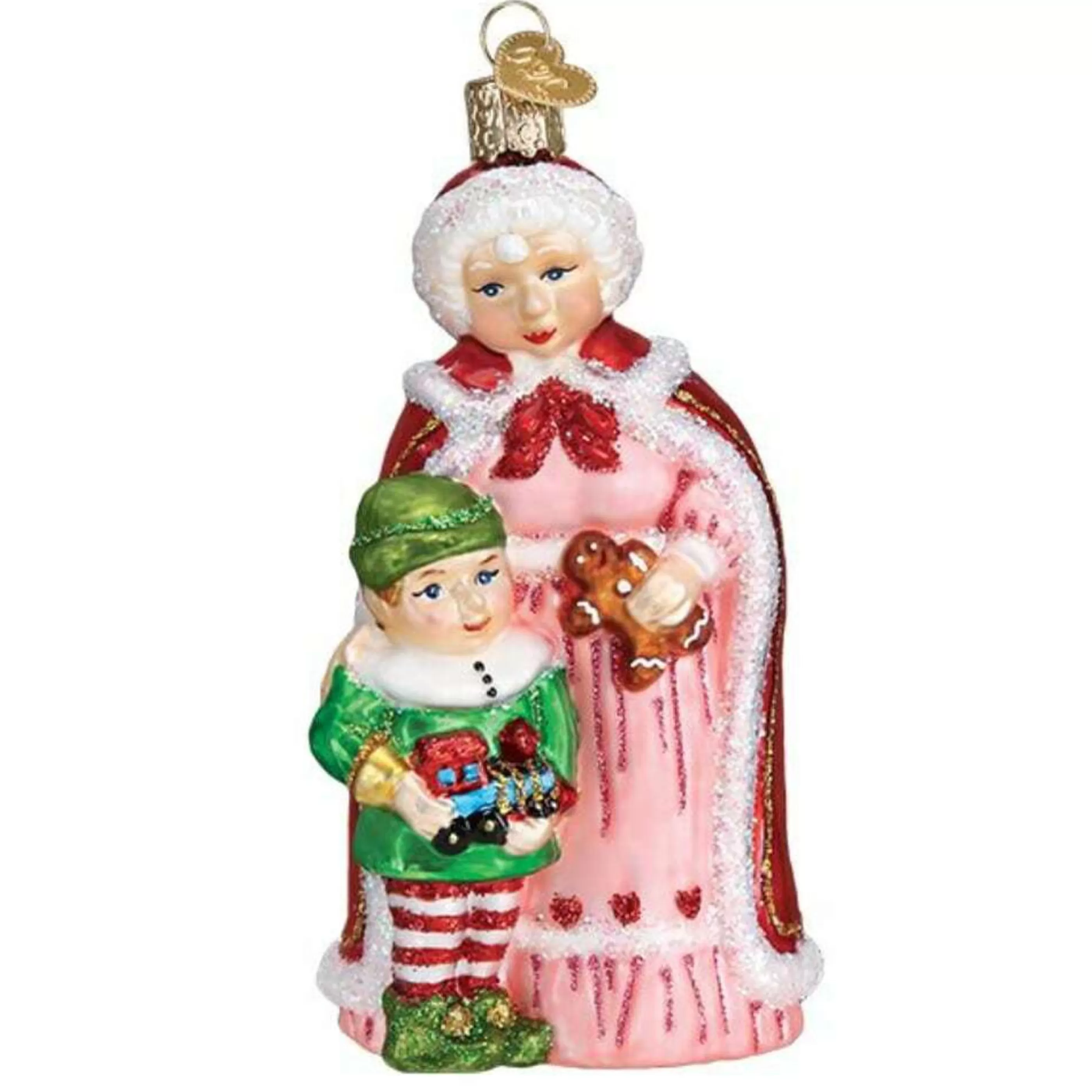 Old World Christmas Glass Hanging Christmas Ornaments | Mrs Claus With Elf Glass Ornament - 13Cm