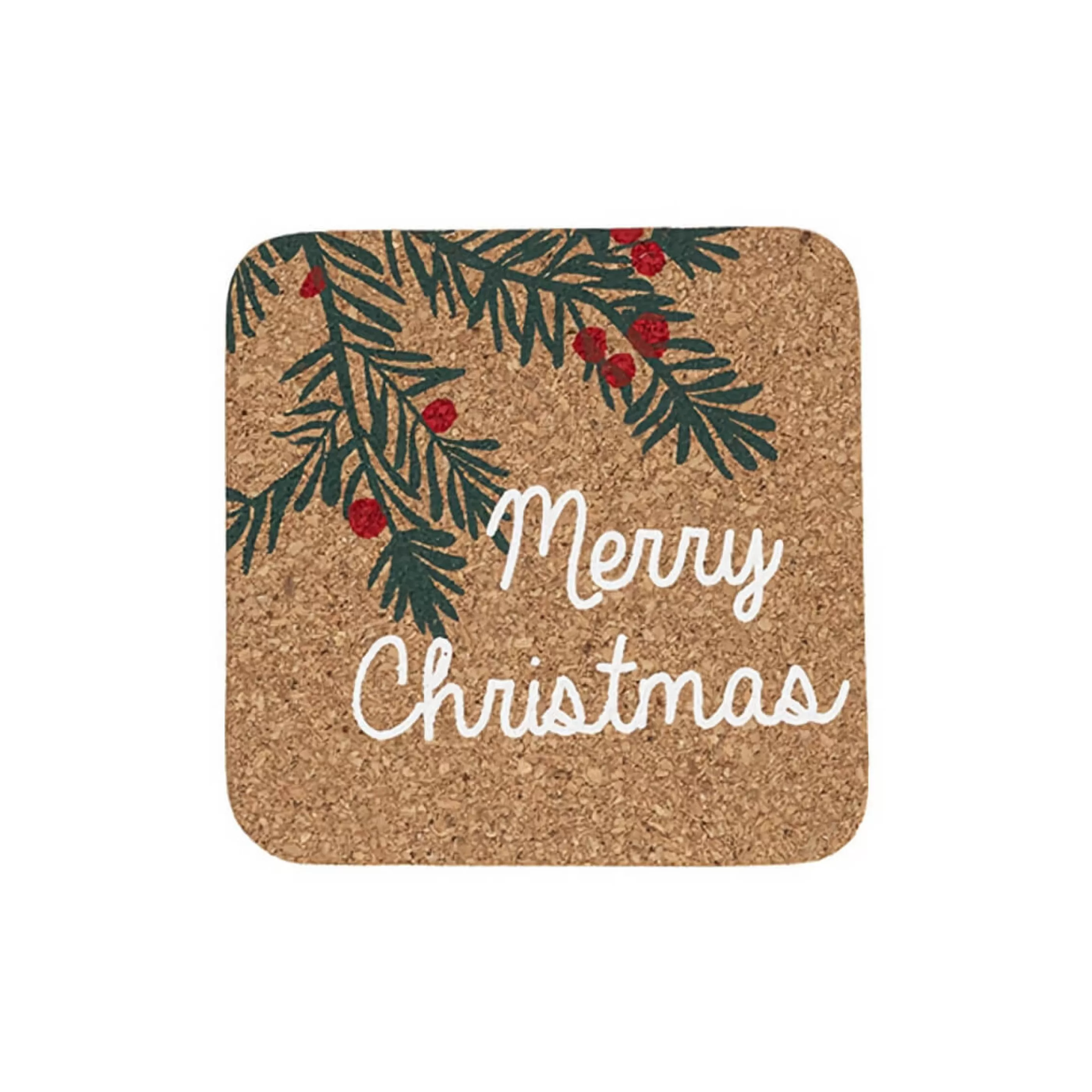 * Table Top Decorations | Natural Merry Christmas Square Coaster (Pack Of 6) - 10Cm